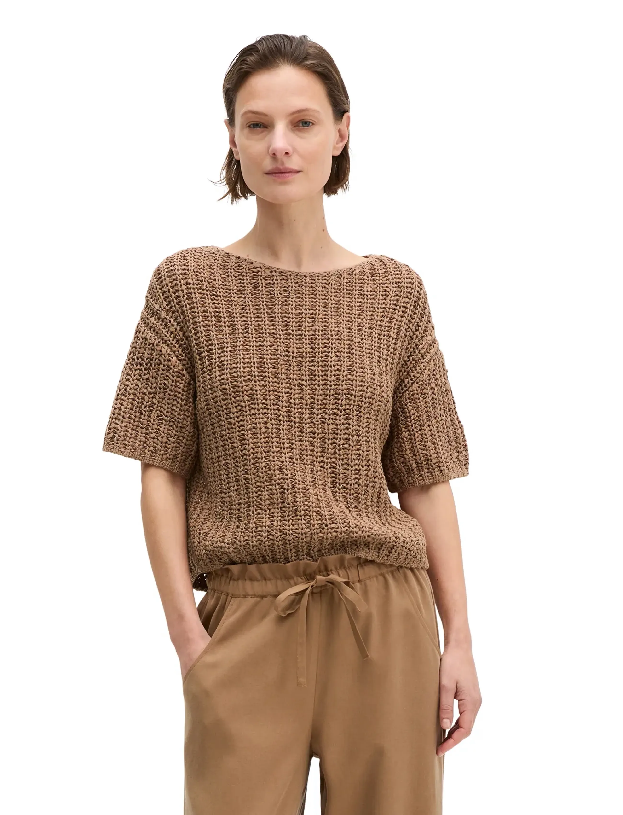 Marc O'Polo Knit Pullovers Shortsleeve, Kvinder, Kortærmet Strikket Pullover, Brun, Str: XXL