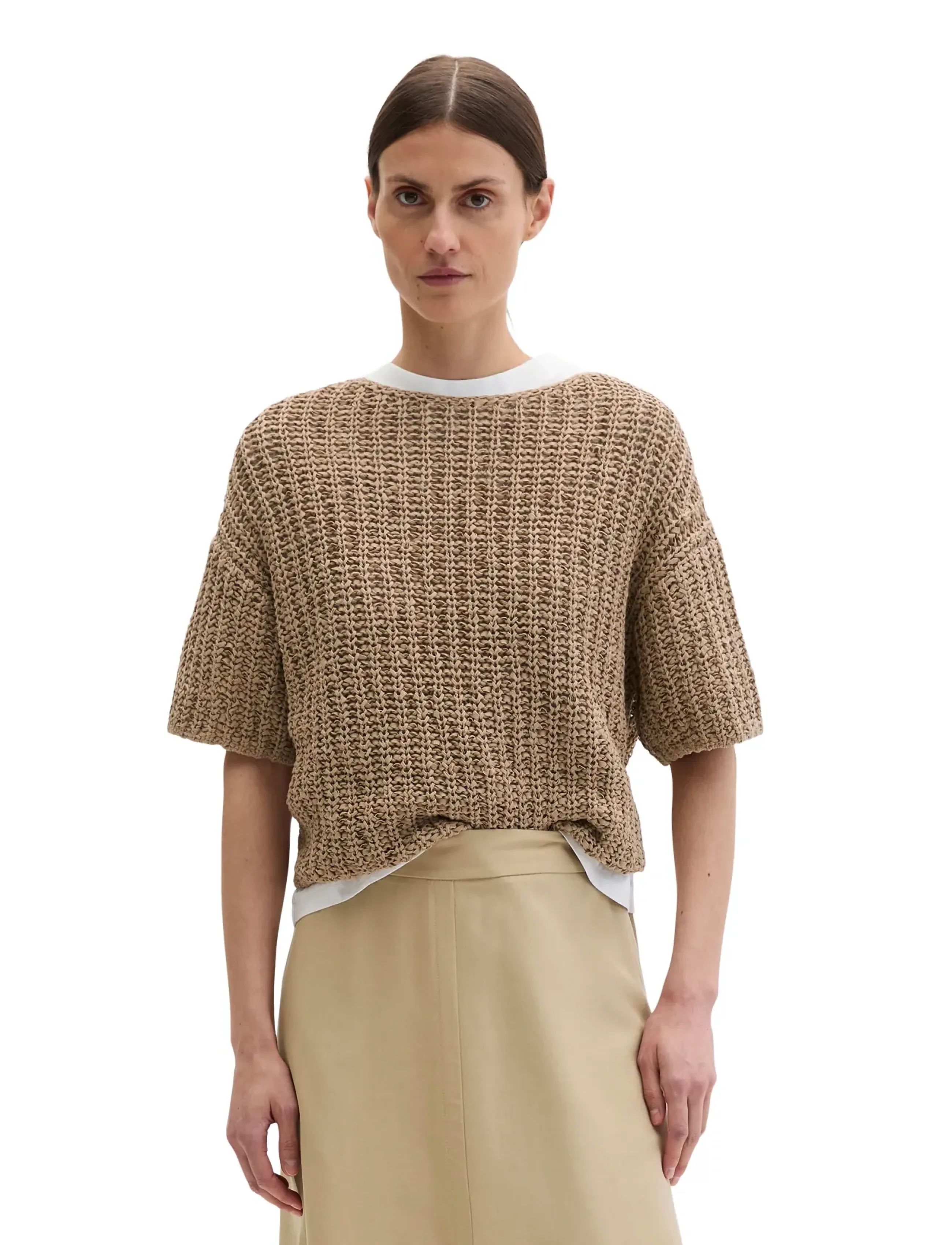 Marc O'Polo Knit Pullovers Shortsleeve, Kvinder, Kortærmet Strikket Pullover, Beige, Str: L