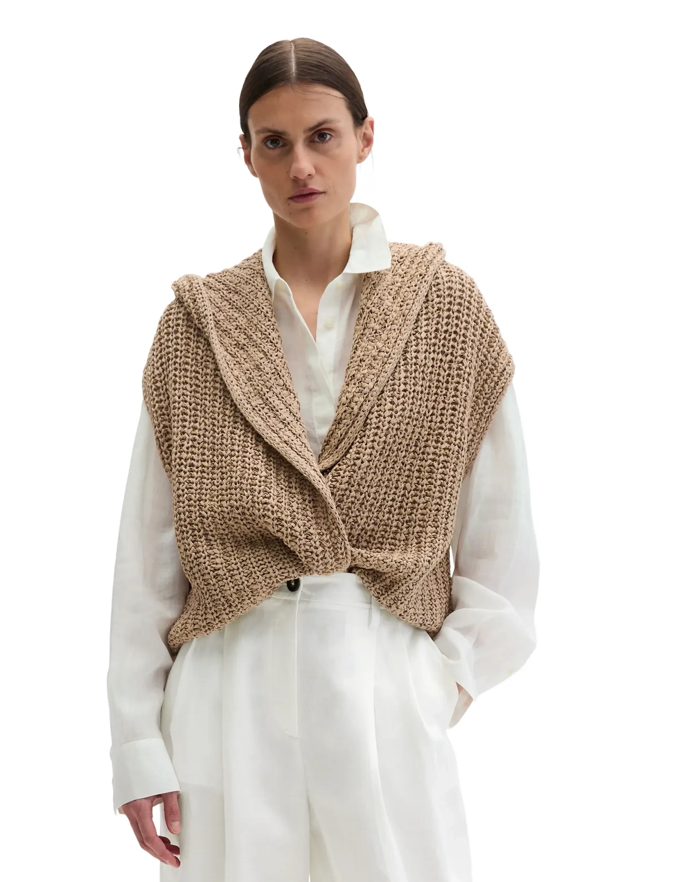 Marc O'Polo Knit Cardigans Sleeveless, Kvinder, Ærmeløs Strikket Cardigan, Brun, Str: S