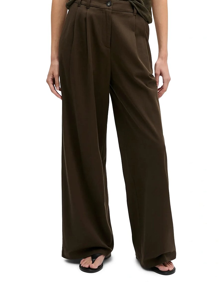 Marc O'Polo - Woven Pants - bukser med brede ben - mossy earth - 0
