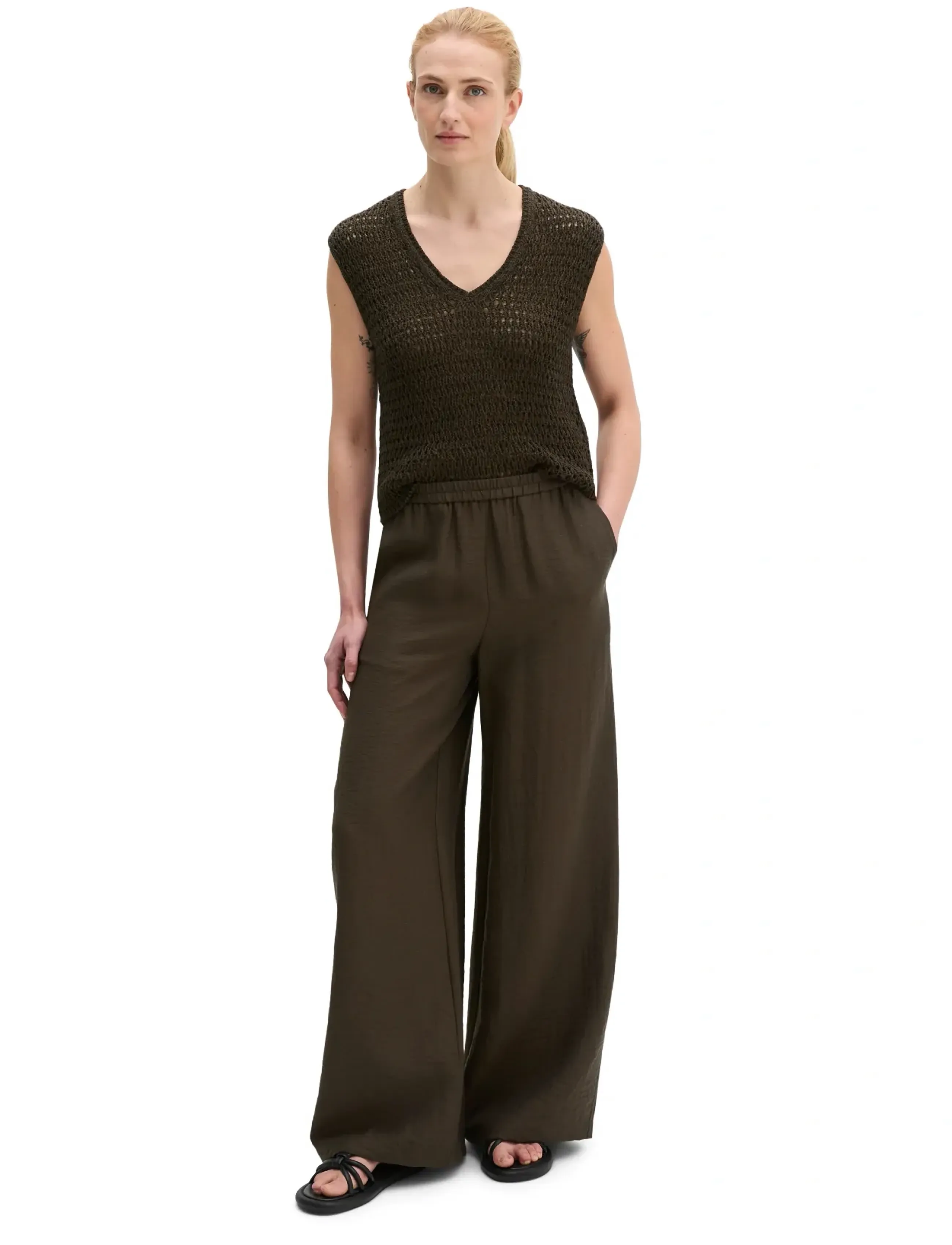 Marc O'Polo - Woven Pants - hosen mit weitem bein - mossy earth - 4