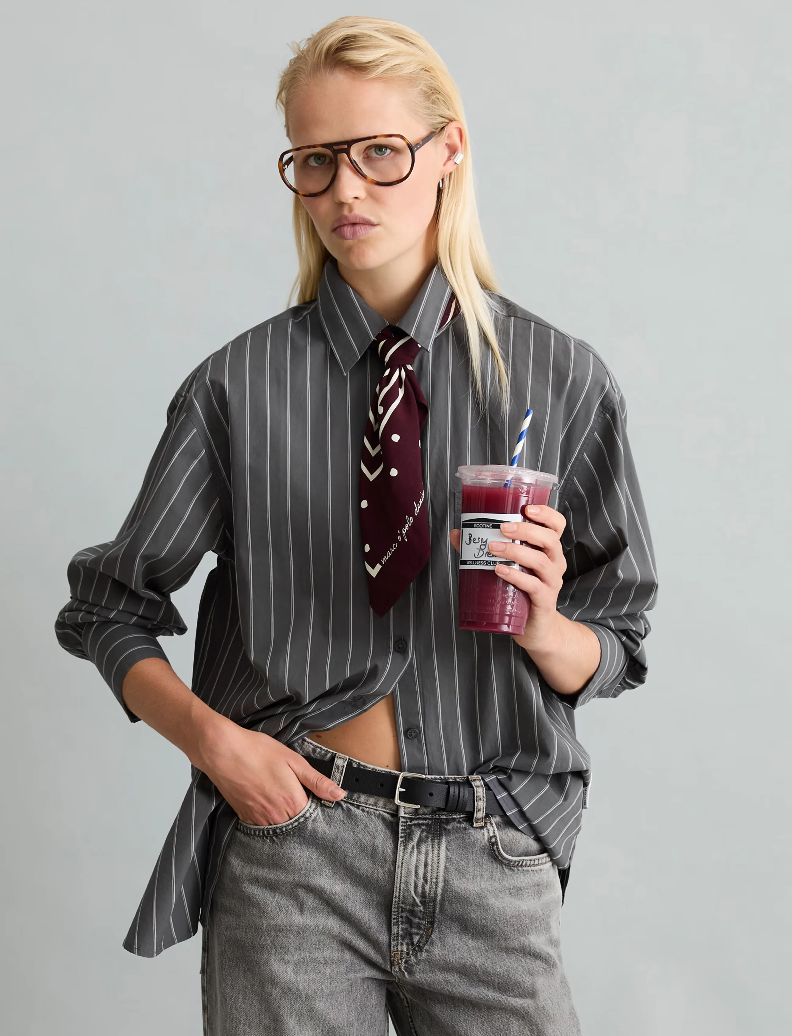 Marc O'Polo Woven Blouses Longsleeve - Hemden - DARK GREY_MULTI_01 / grey