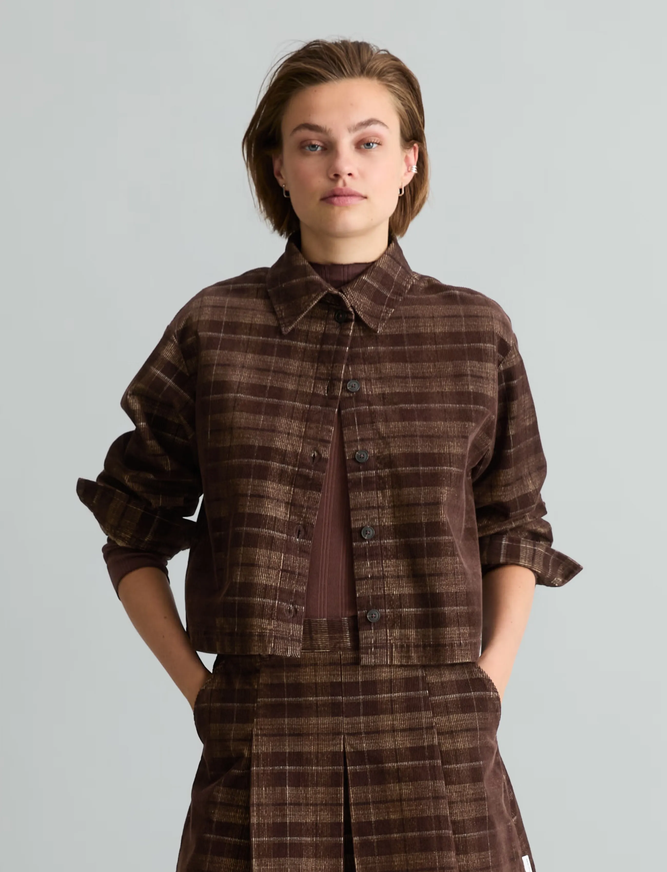 Marc O'Polo Woven Blouses Longsleeve - Hemden - MEDIUM BROWN_MULTI_01 / brown
