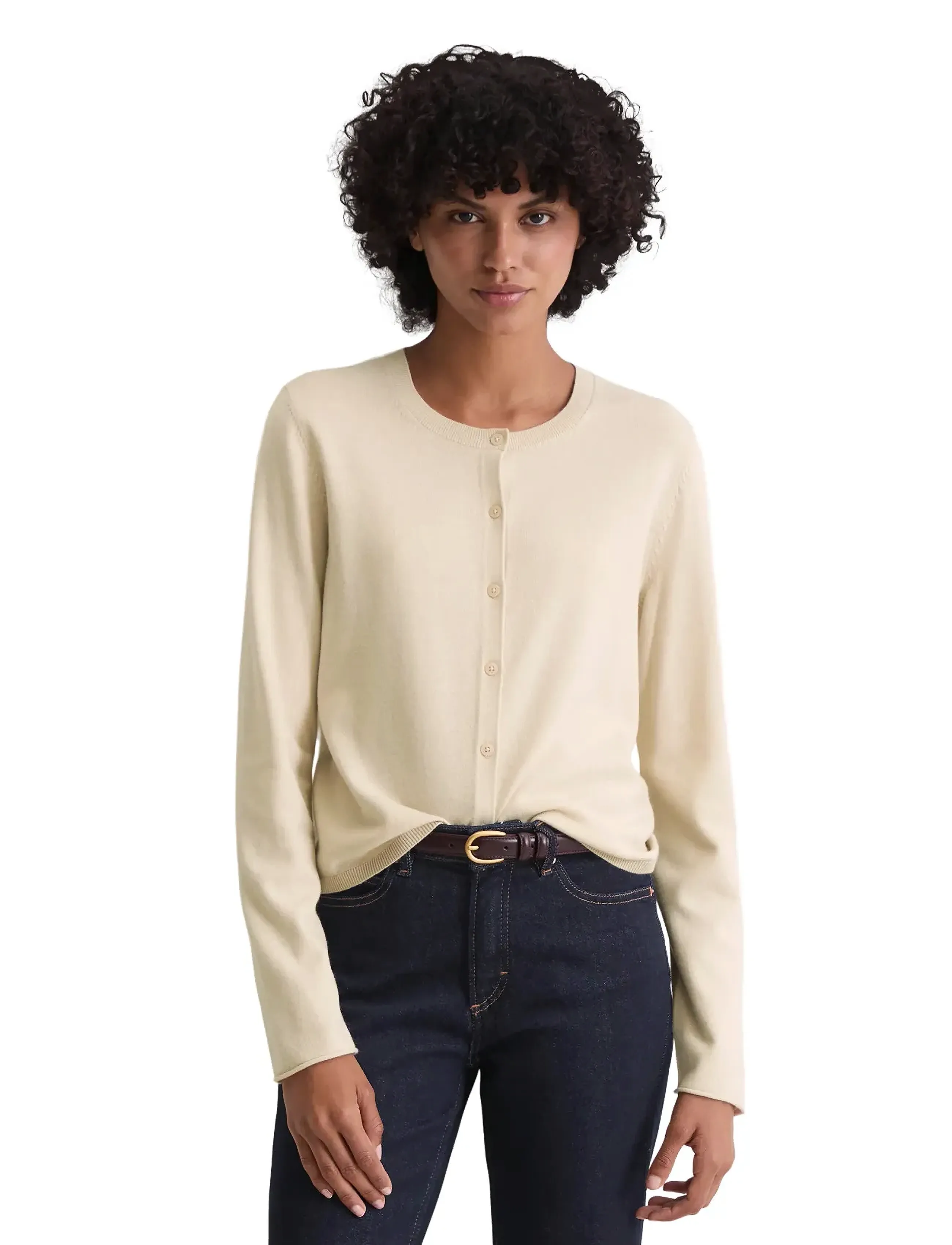 Marc O'Polo Cardigans Long Sleeve, Kvinder, Rundhalset Cardigan, Cream, Str: XS