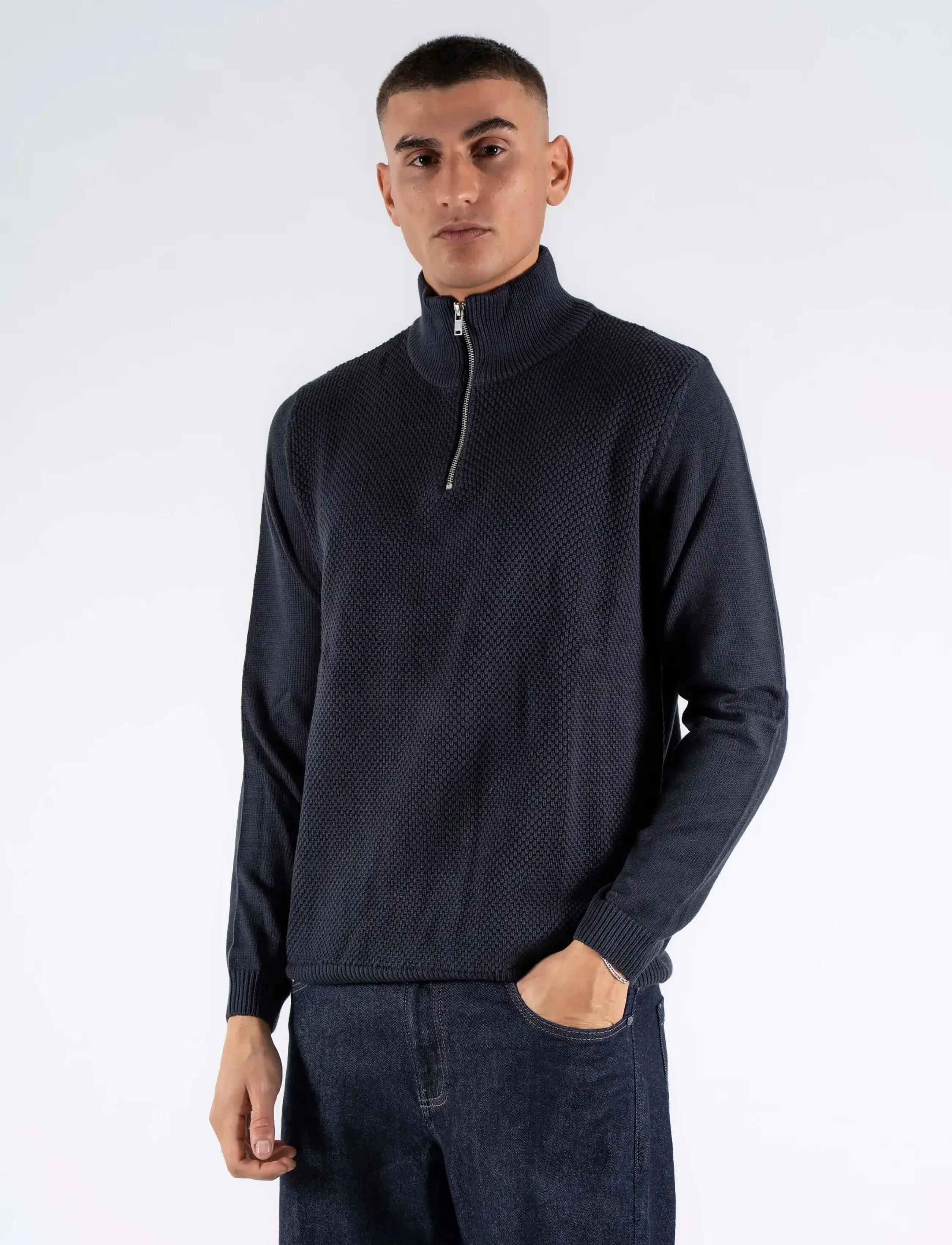 Marcus - Hubble Half Zip knit - höstkläder - night navy - 0