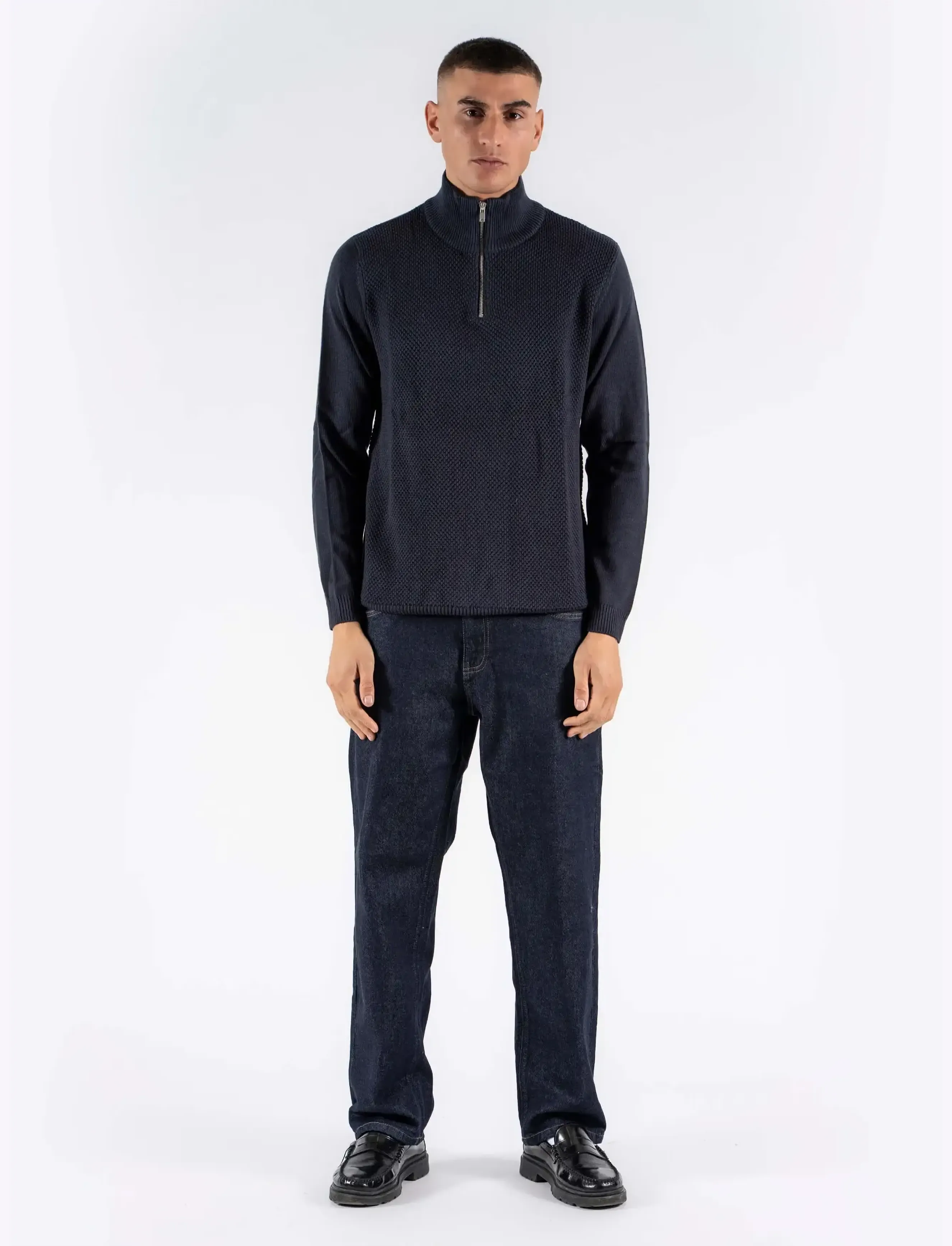 Marcus - Hubble Half Zip knit - höstkläder - night navy - 3