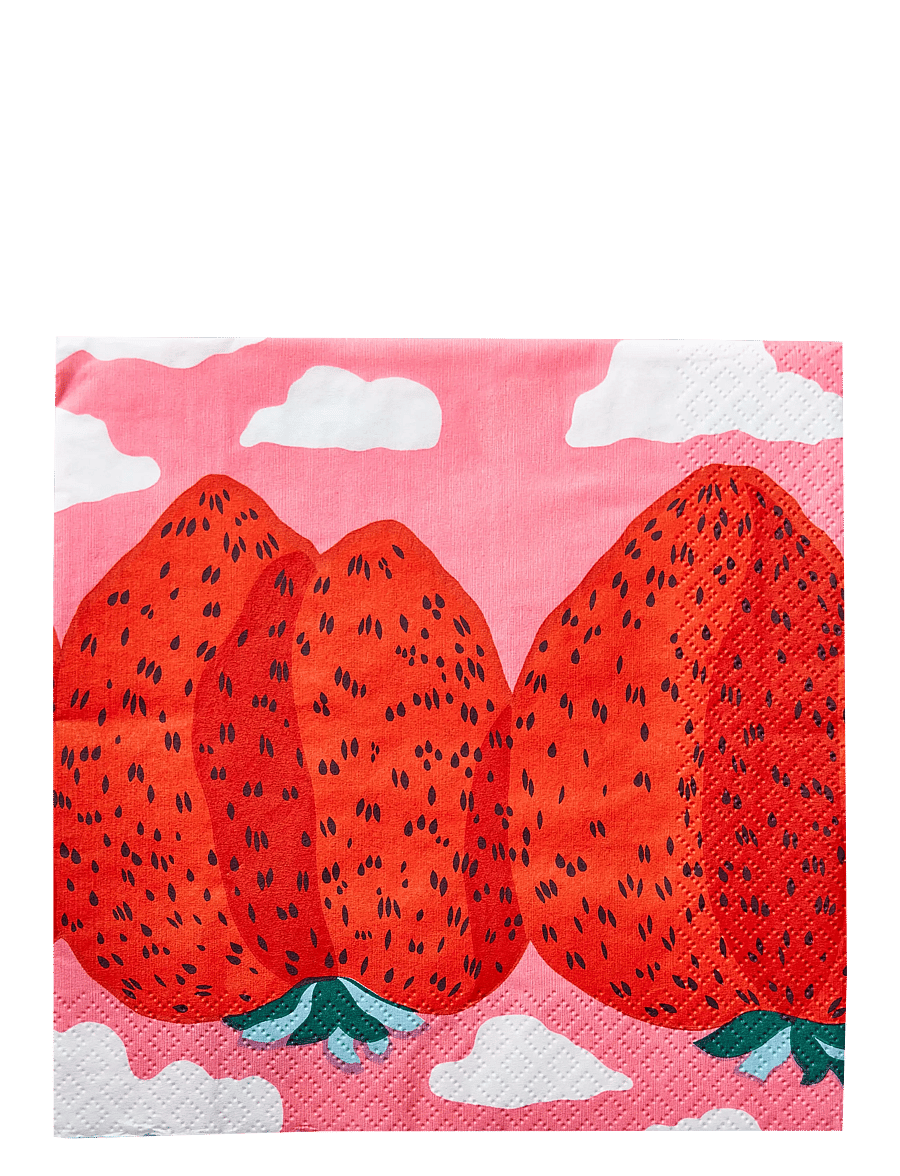 Marimekko by Havi - Marimekko napkin Mansikkavuoret - linased ja puuvillased salvrätikud - red - 0