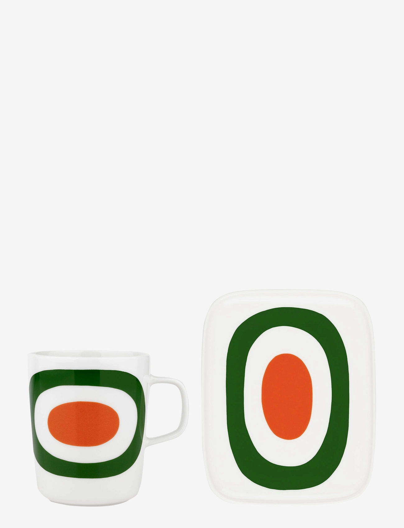 Marimekko Home - MELOONI MUG+PLATE SET OF 2 - white, green, orange - 0