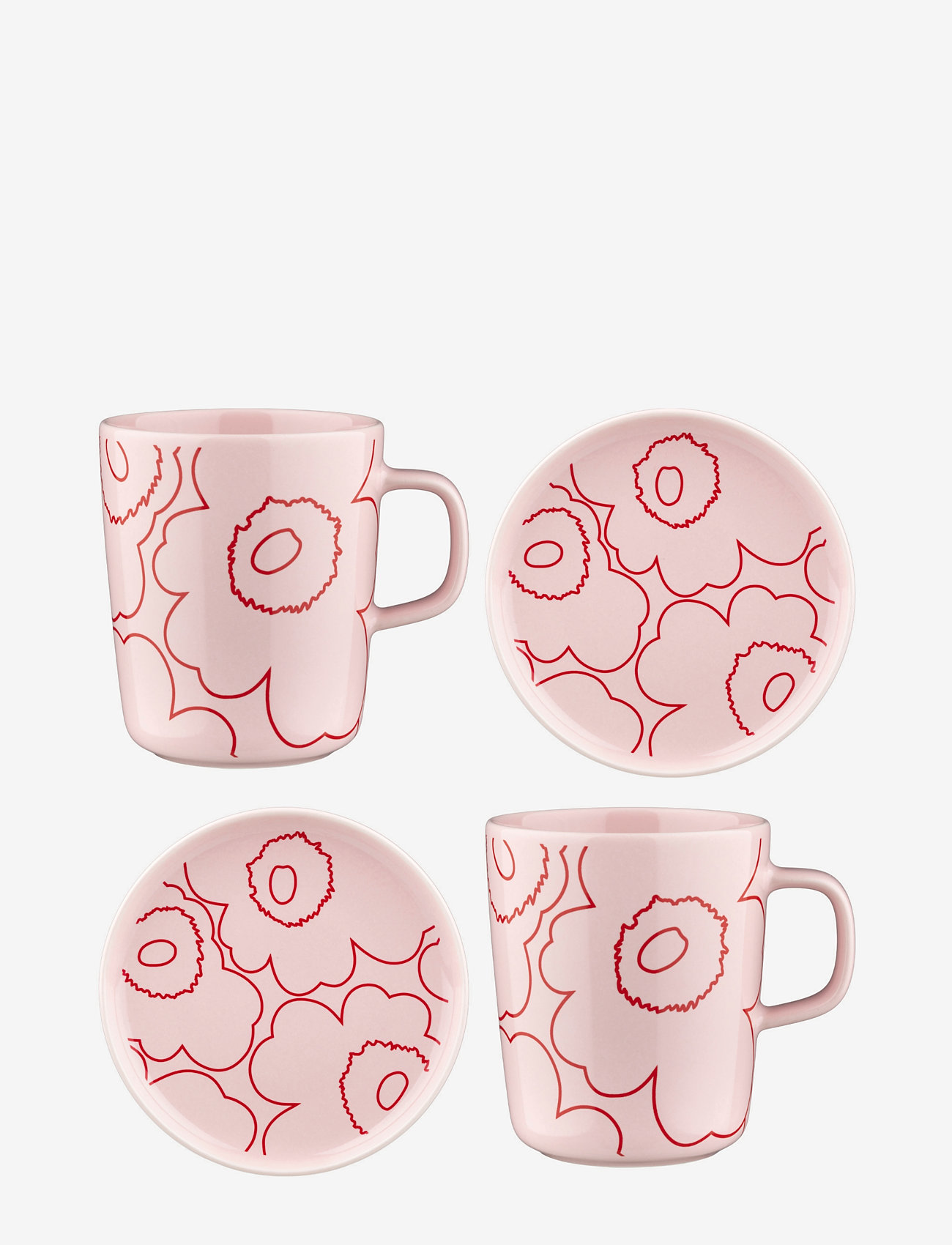 Marimekko Home - PIIRTO UNIKKO SET 2 mugs + 2 plates - kavos puodeliai - pink, red - 0