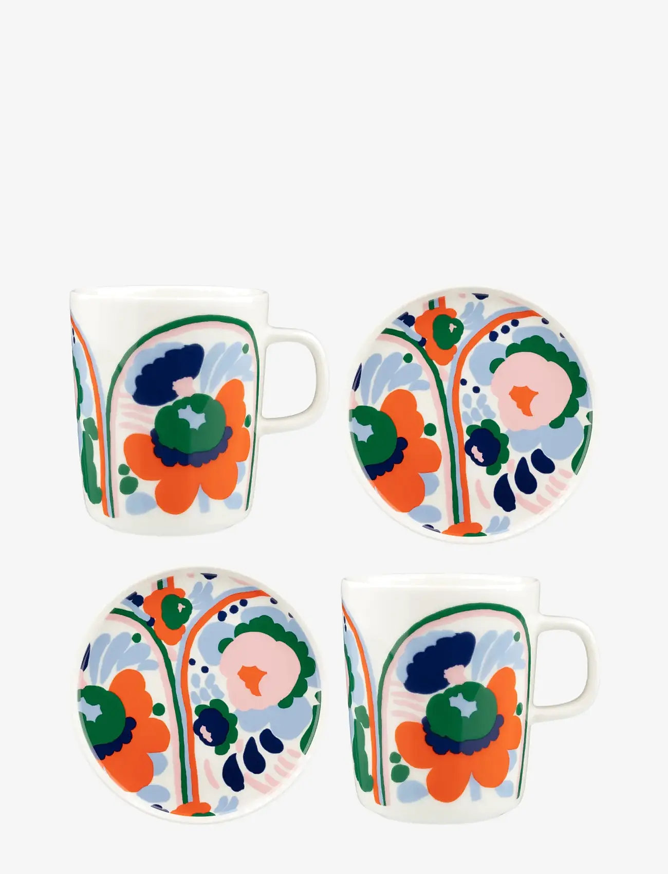 Marimekko Home - KARUSELLI 2XMUG+2X PLATE 4 PCS - white, blue, orange, emerald - 0