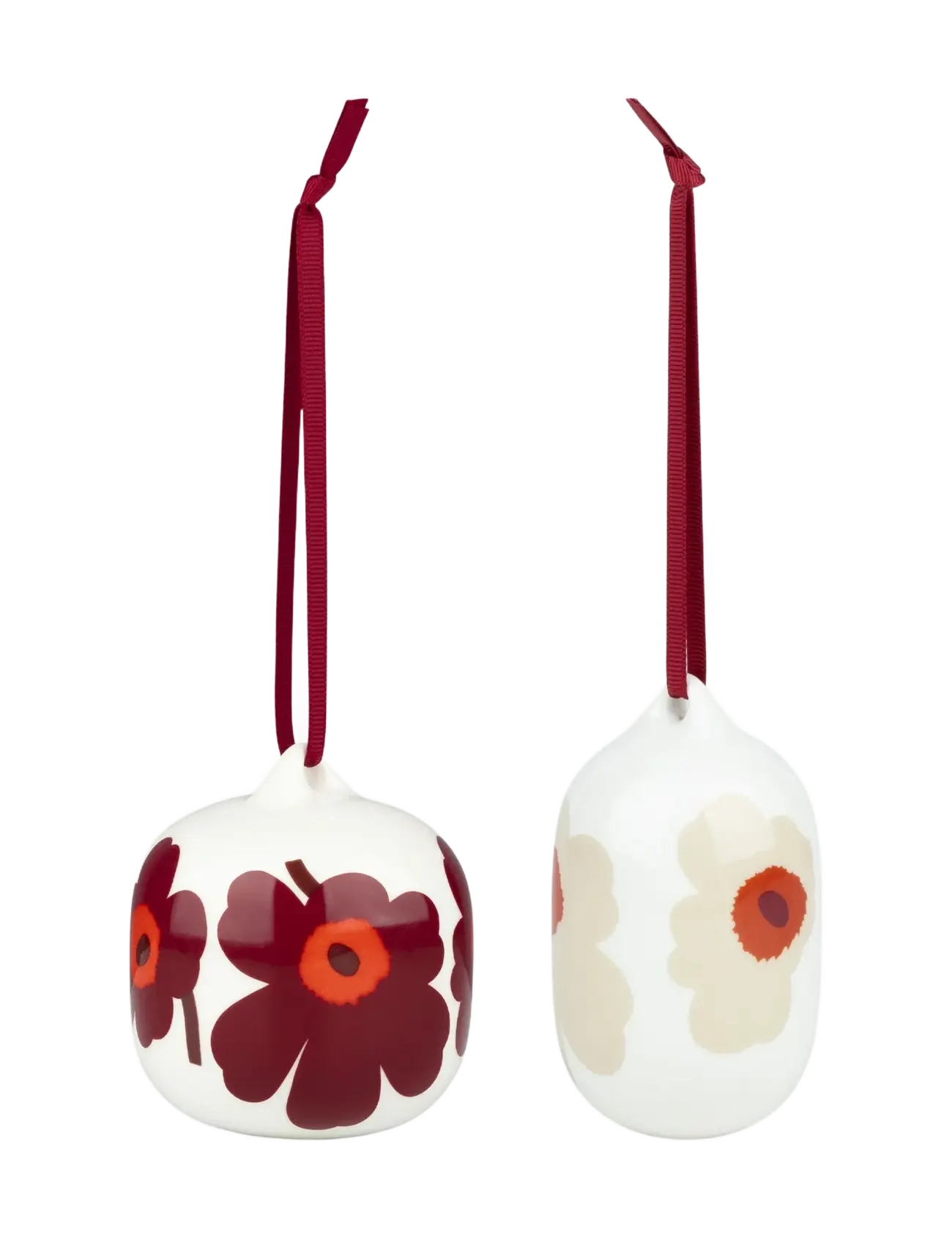 Marimekko Home Unikko Ornament 2 Pcs, One Size, Christmas Decoration, Burgunderrot - Baubles & Tree Accessories, Homeware