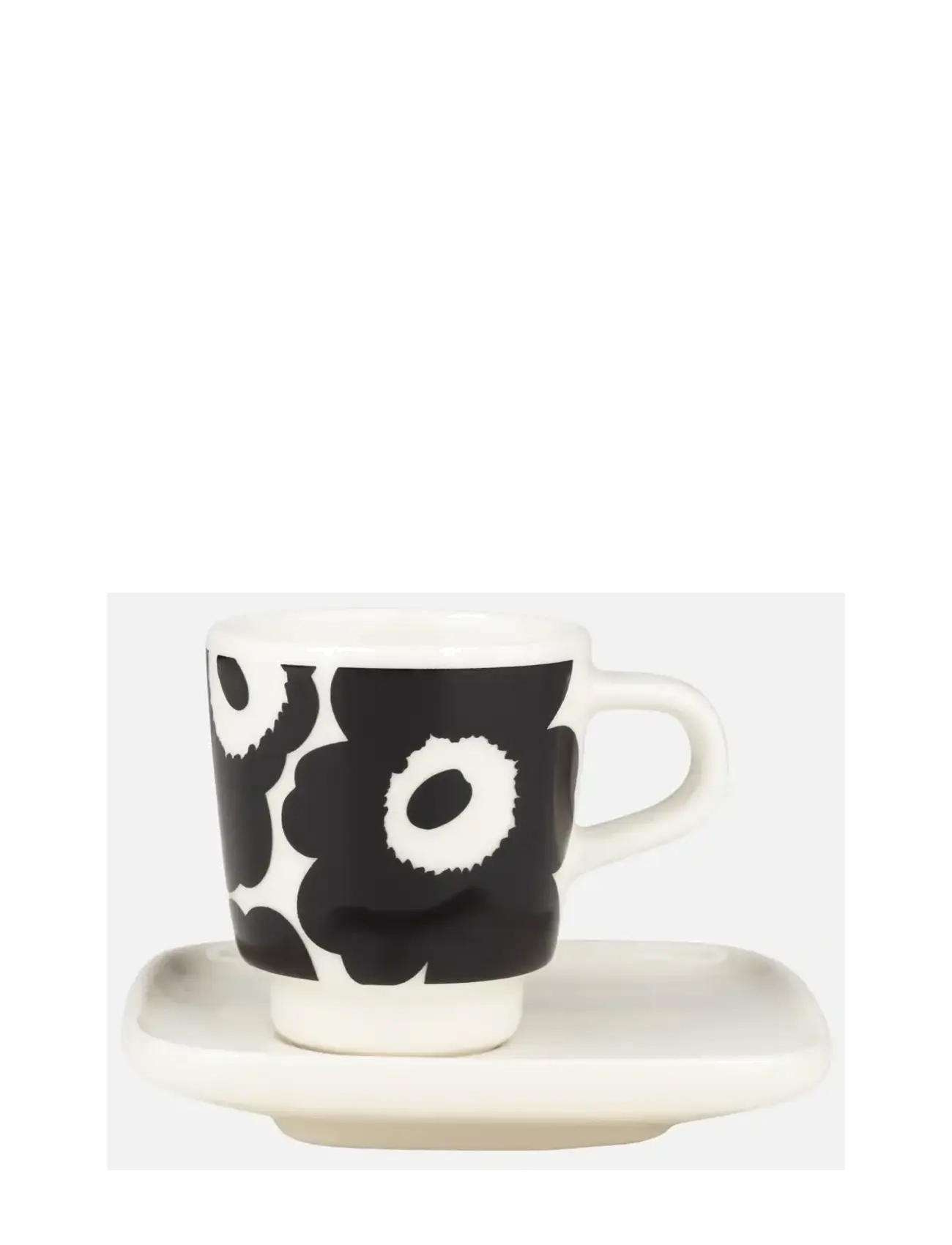 Marimekko Home UNIKKO ESPRESSO CUP+SAUCER - Tableware - BLACK, WHITE / black