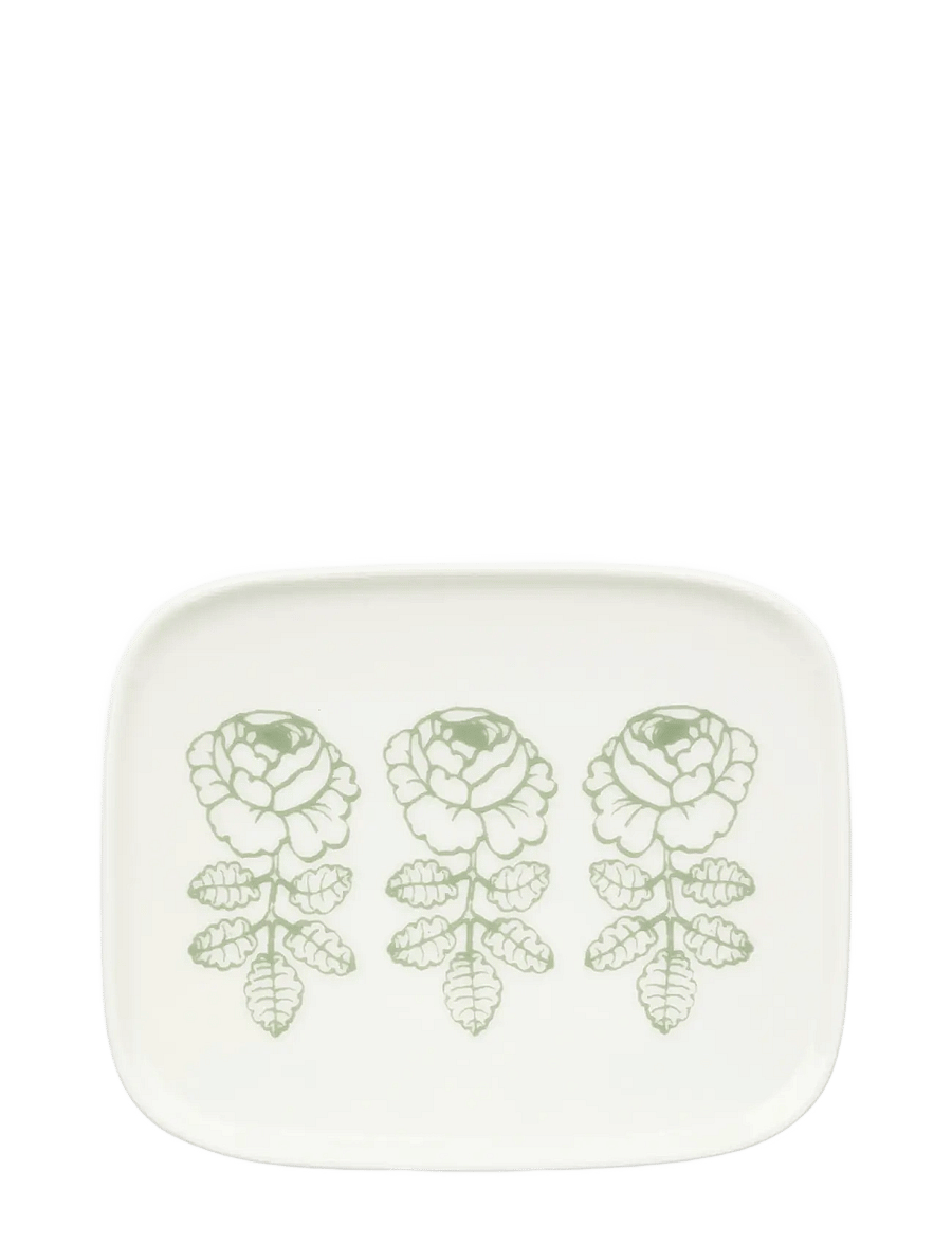 Marimekko Home - VIHKIRUUSU PLATE 12X15CM - frühstücksteller - white, sage - 0