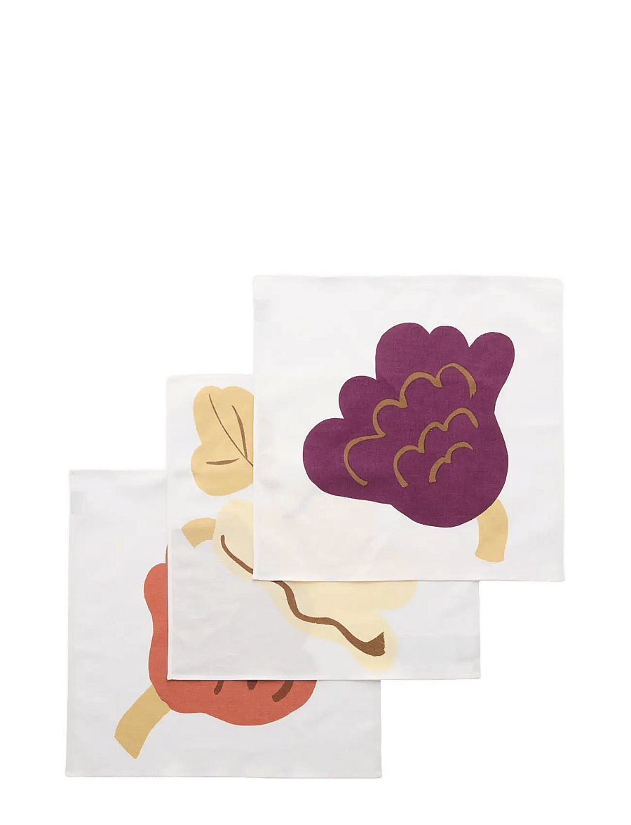 Marimekko Home - KUKASTA KUKKAAN F.NAPKINS 3PCS - stoffservietten - white, plum, terrac., ochre - 0