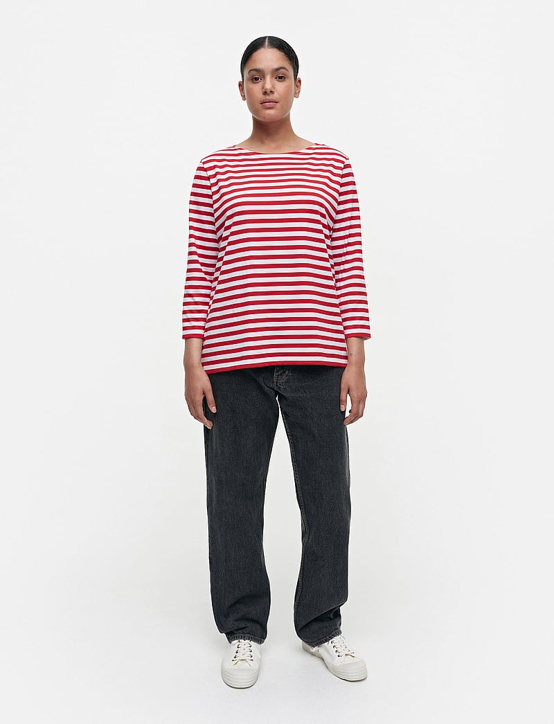 Marimekko - Ilma shirt - långärmade toppar - white, red - 0