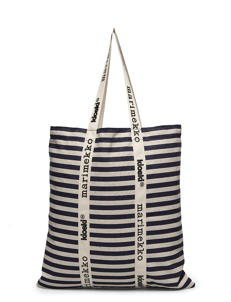 Marimekko - CARRIER MIDI TASARAITA - tote bags - cotton, dark navy - 1