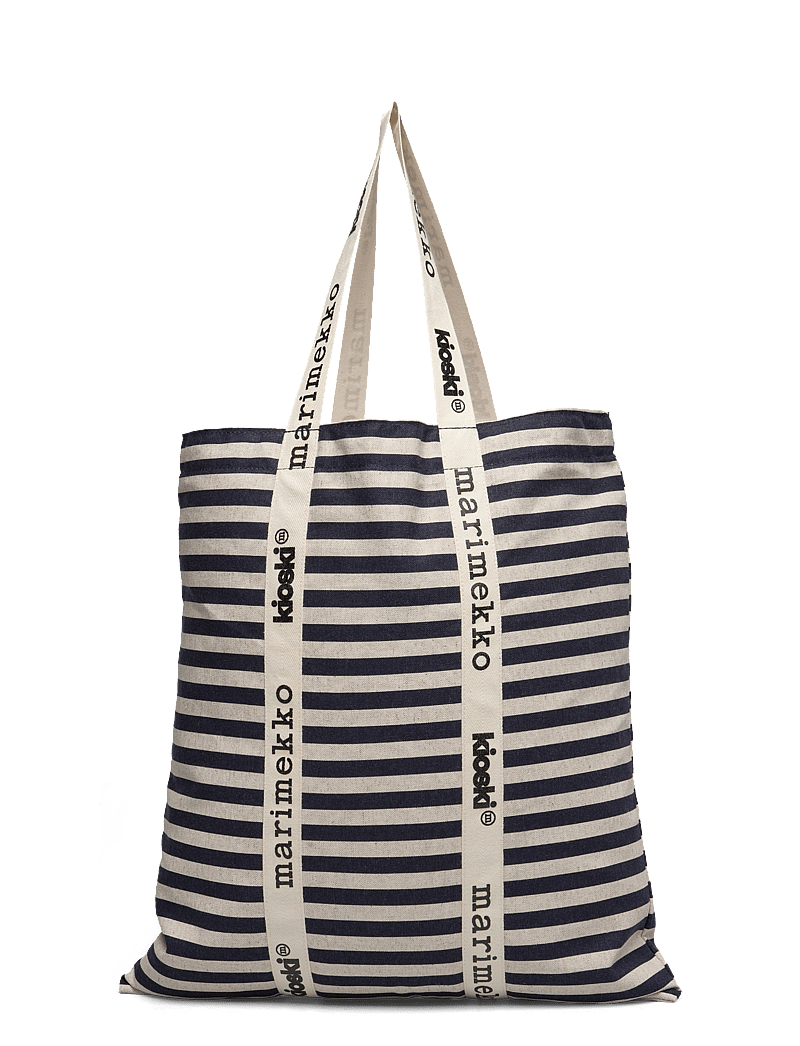 Marimekko - CARRIER MIDI TASARAITA - tote bags - cotton, dark navy - 2