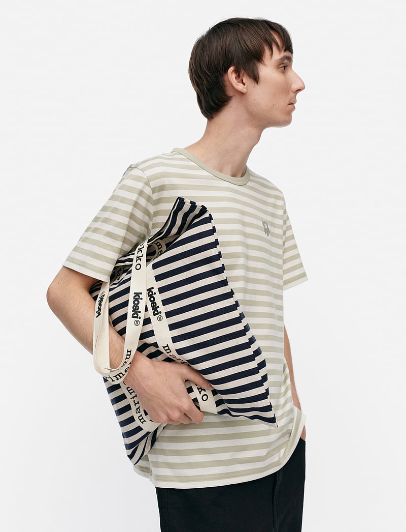 Marimekko - CARRIER MIDI TASARAITA - tote bags - cotton, dark navy - 0