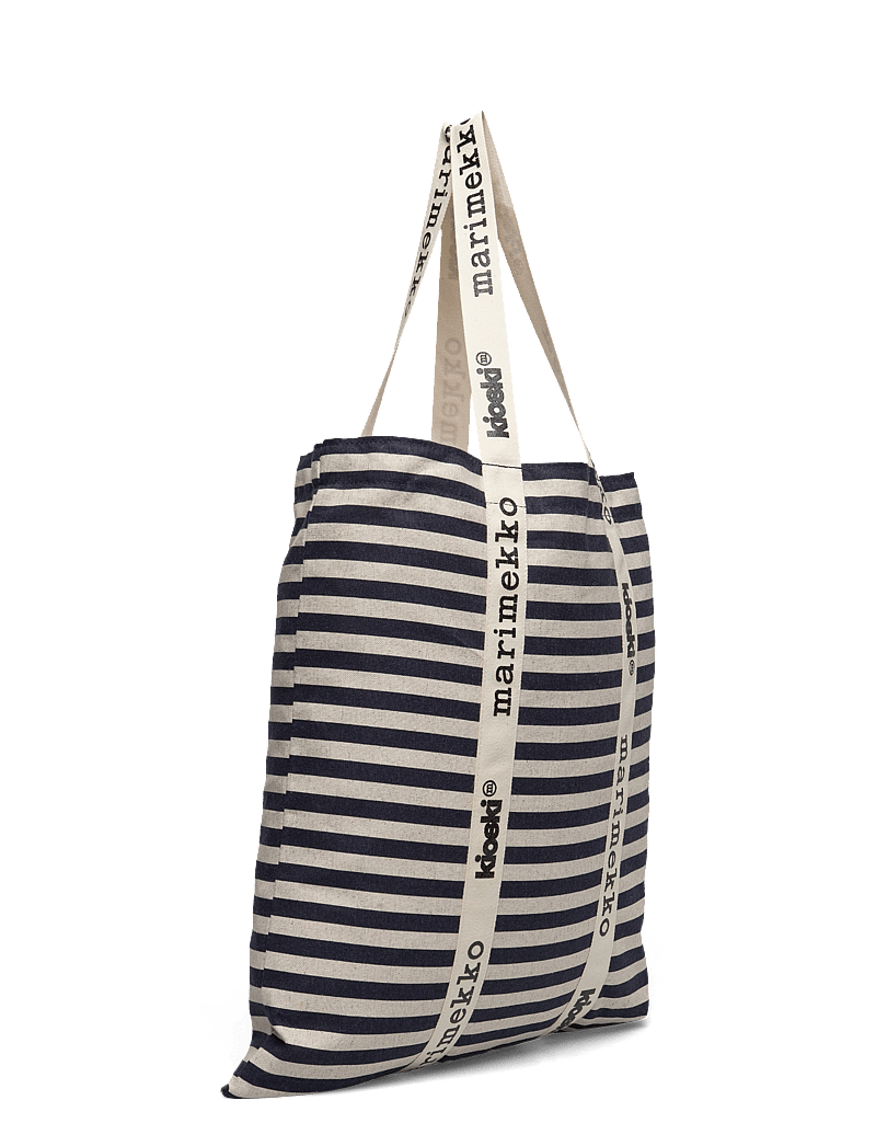Marimekko - CARRIER MIDI TASARAITA - tote bags - cotton, dark navy - 3