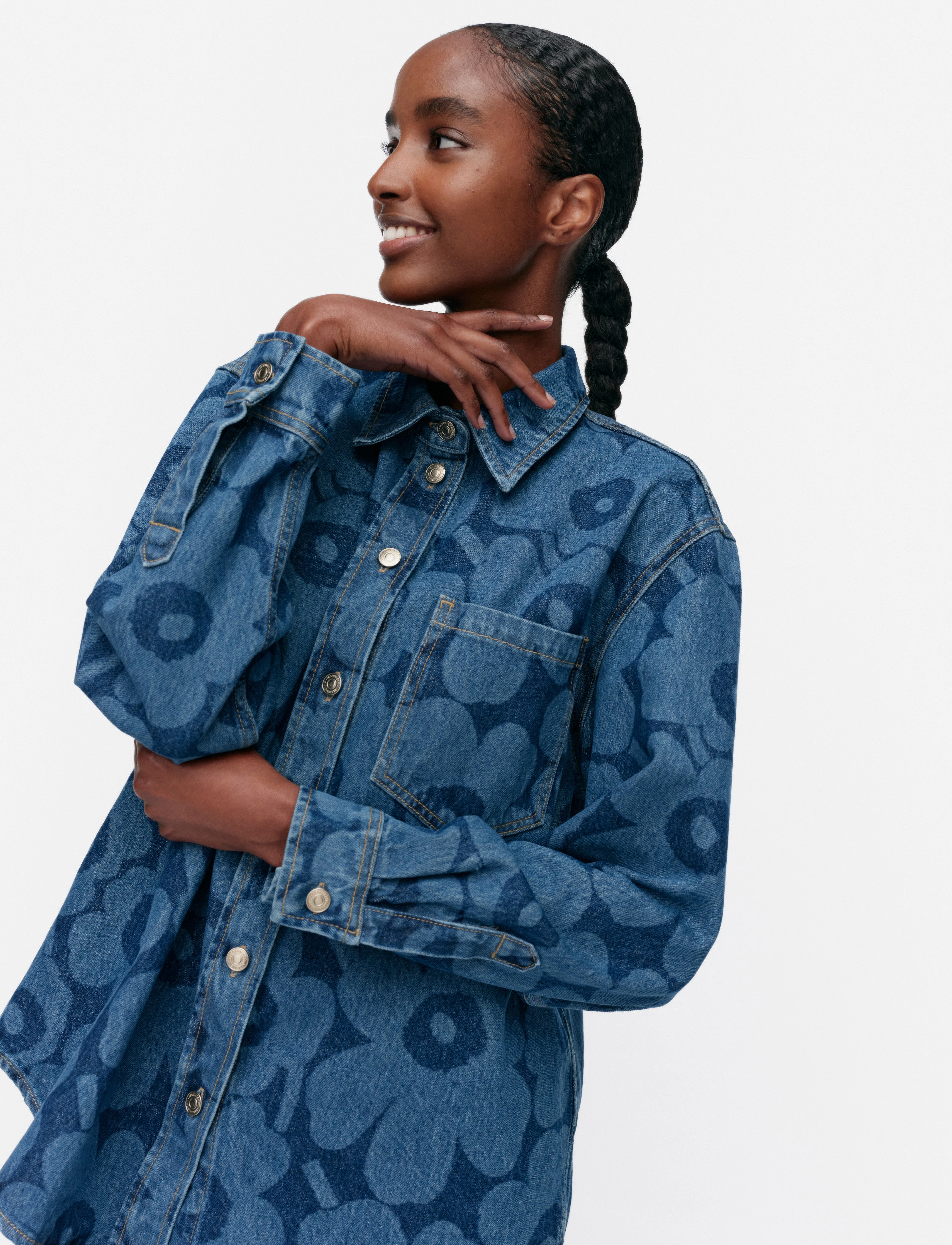 Marimekko Maridenim Vaihe Unikko, 42, Blue, Skjorter > Denim-Skjorter, Dame