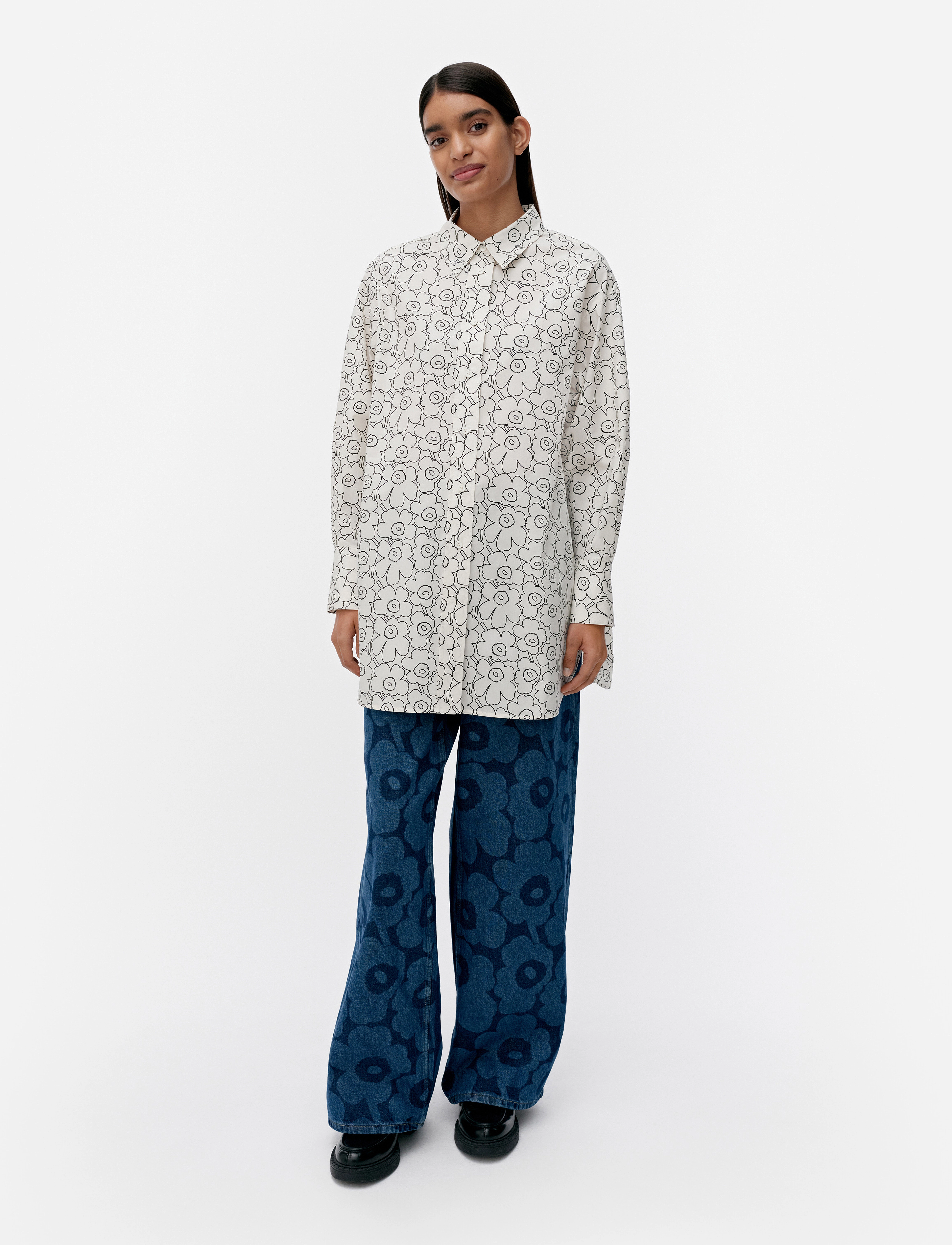 Marimekko NILA PIIRTO UNIKKO - Hemden - WHITE, BLACK / white