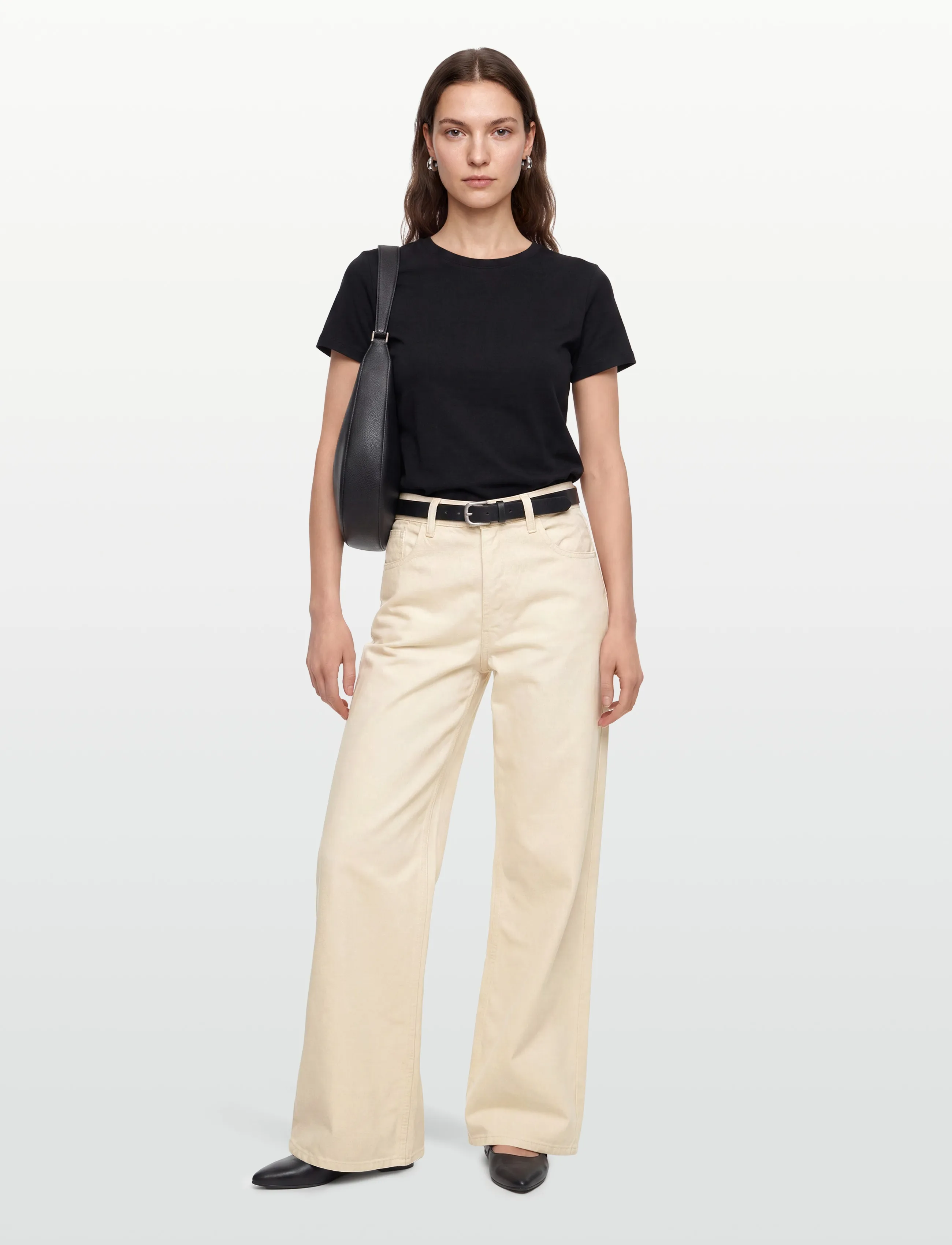 Marimekko Maridenim Loose L, Kvinder, Højtaljede Wide Leg Jeans, Cream, Str: 31-34