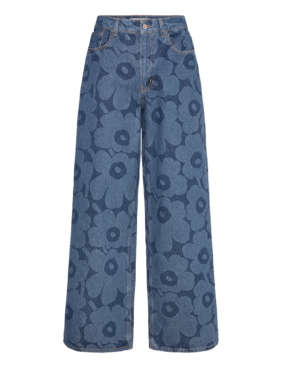 Marimekko - MARIDENIM LOOSE UNIKKO - hosen mit weitem bein - mid indigo - 1