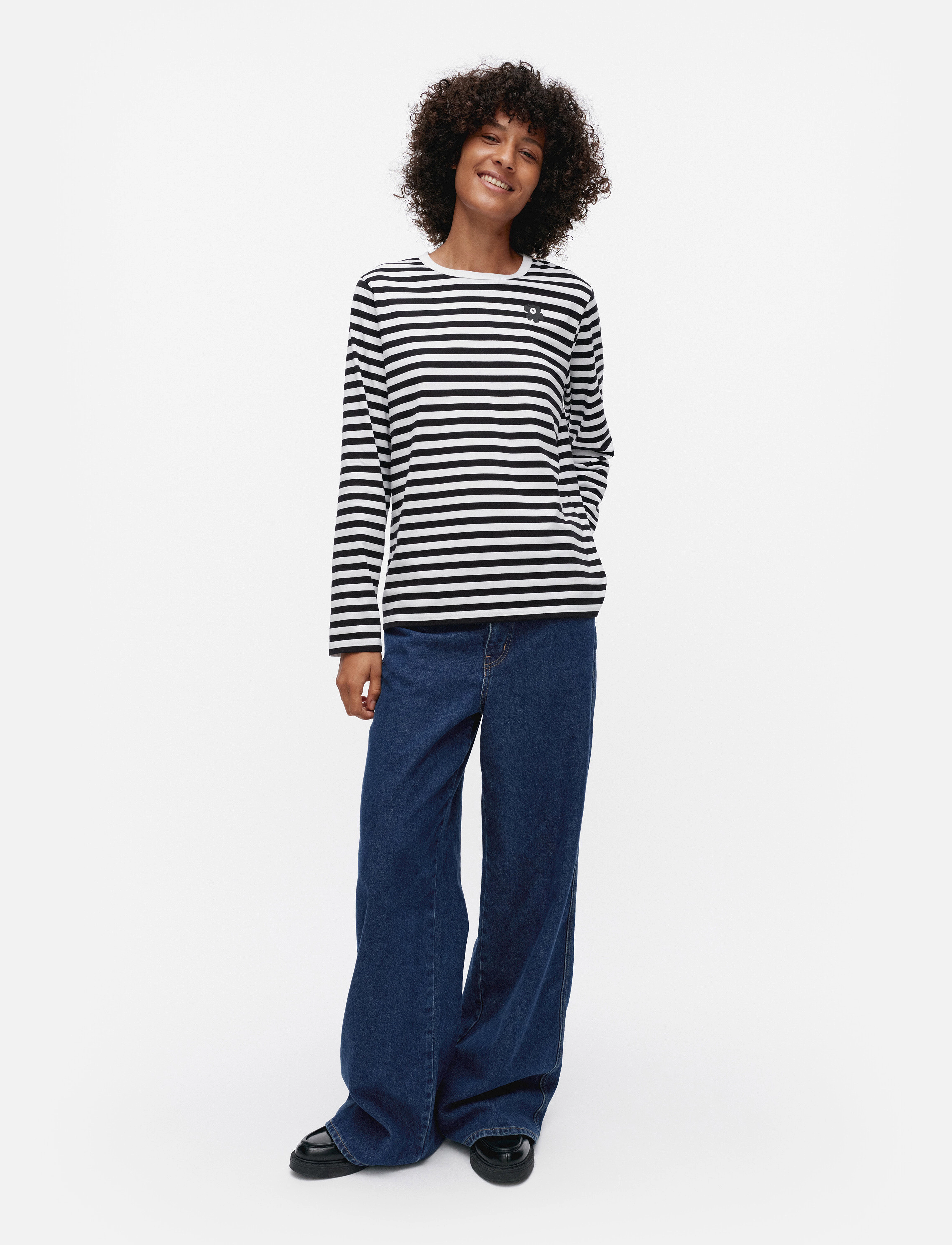 Marimekko Tasaraita Unikko Ls, M, T-shirts & Oberteile, Schwarz - Long-sleeved, Frauen