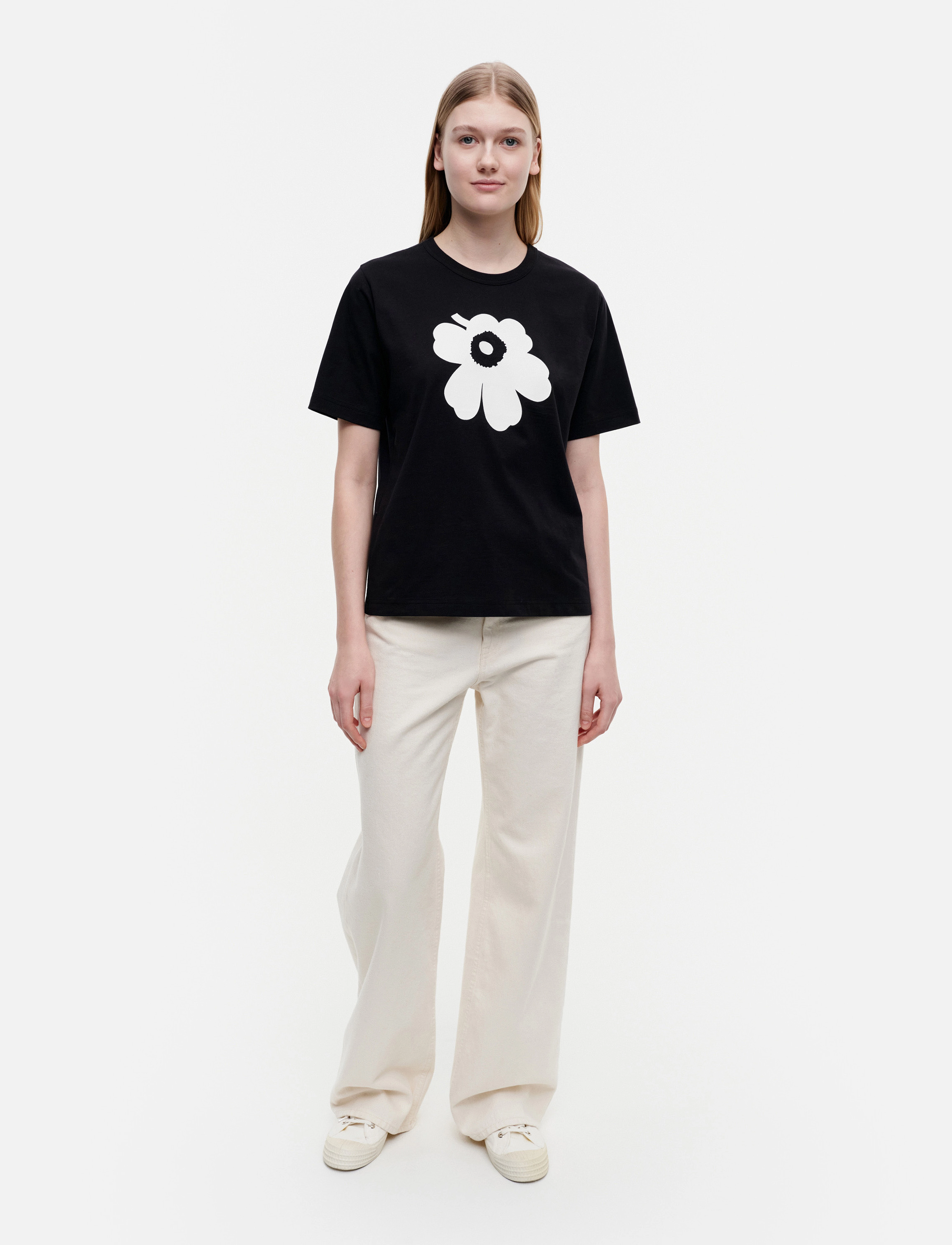 Marimekko Erna Unikko Placement, Kvinder, Printet T-shirt, Hvid, Str: S