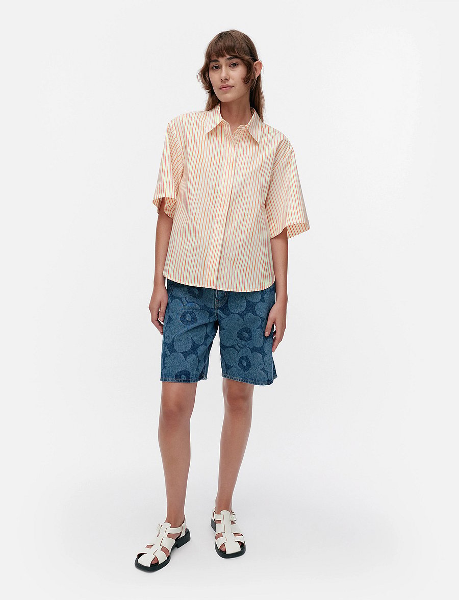 Marimekko - SINERTÄVÄ AITA - kurzärmlige hemden - off white, orange - 0