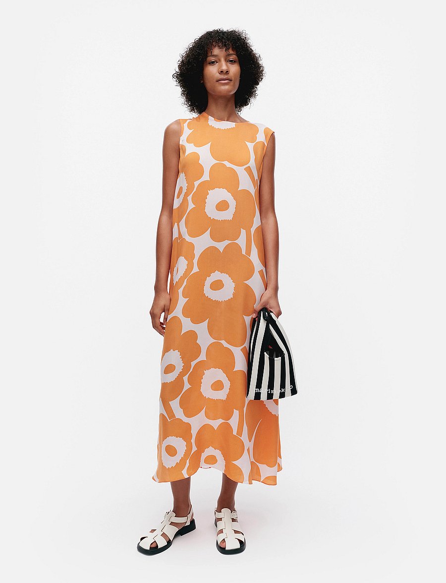 marimekko orange dress Avomeri Unikko Cotton Poplin Dress 100cm