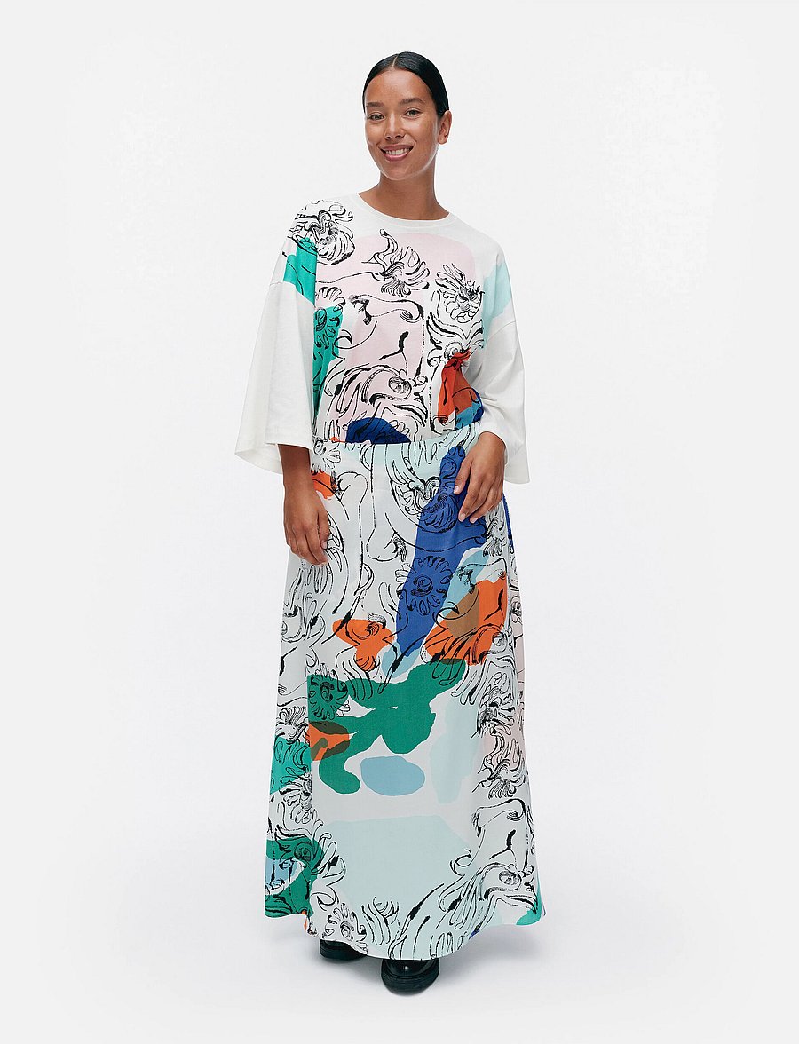 Marimekko - KEVEÄ BLOMBOM - satino sijonai - off white, blue, green, red - 0