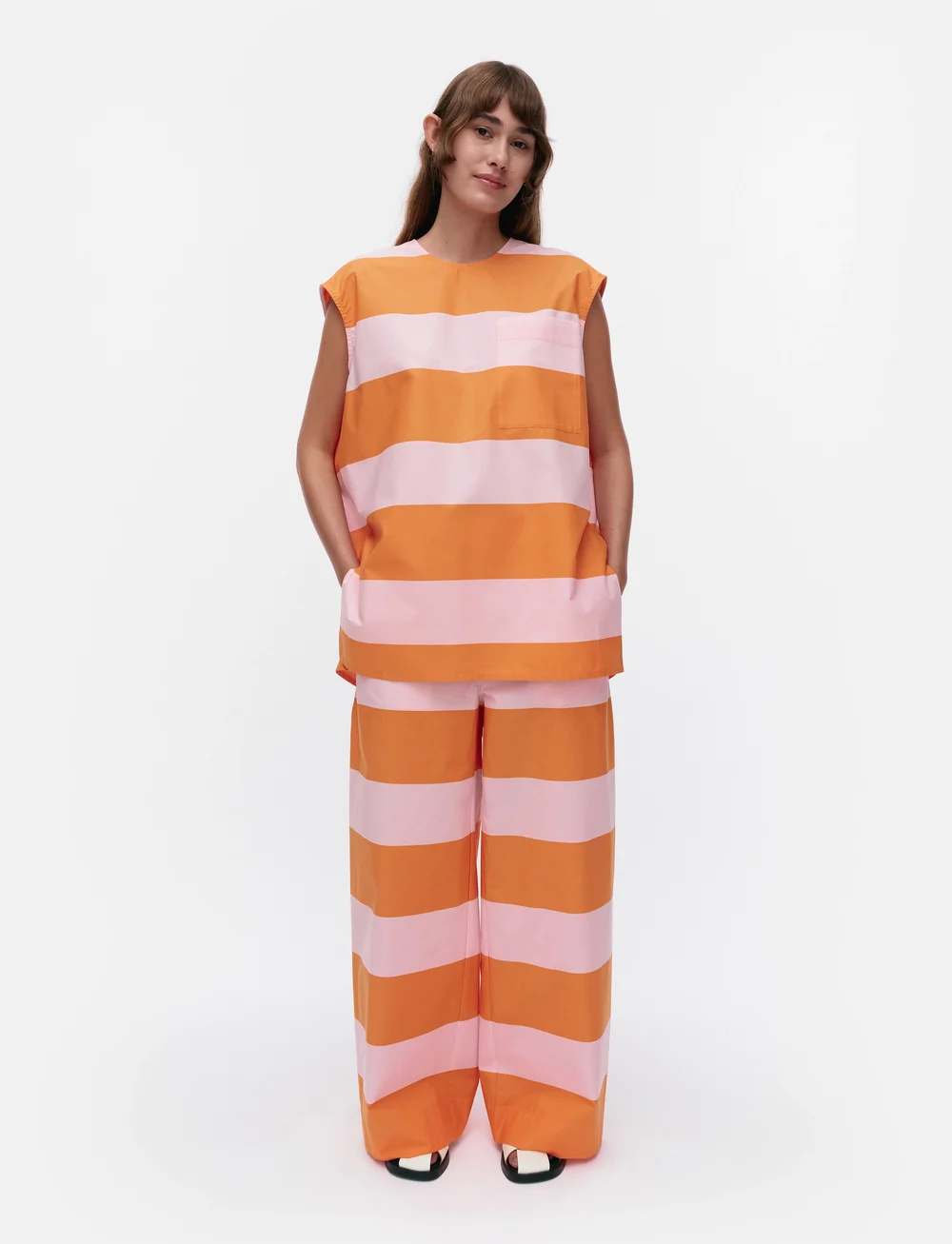 Marimekko - TAITTUA GALLERIA - raka byxor - orange, pink - 0