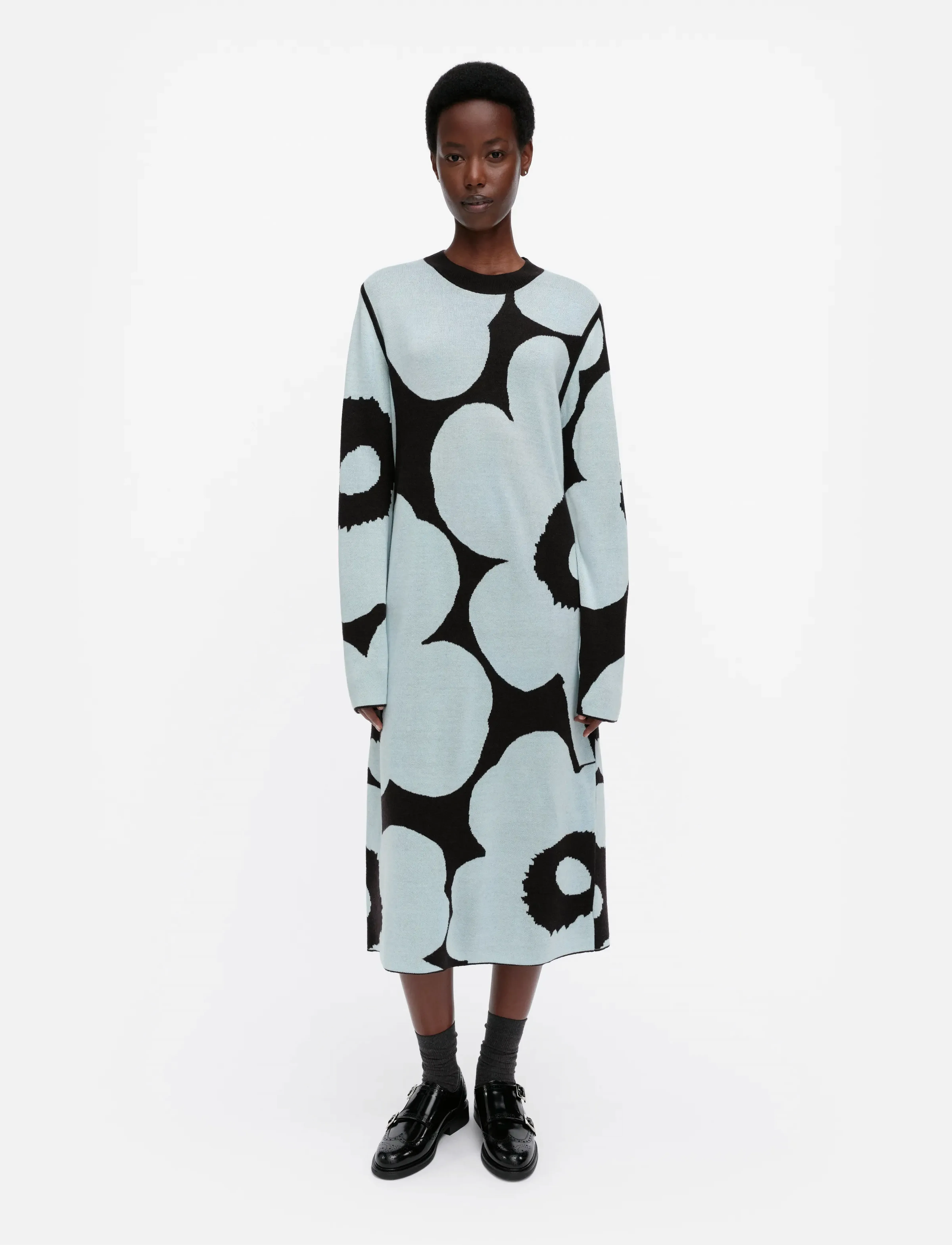 Marimekko ENNALLAAN UNIKKO - Strickkleider - DARK BROWN, LIGHT BLUE / brown