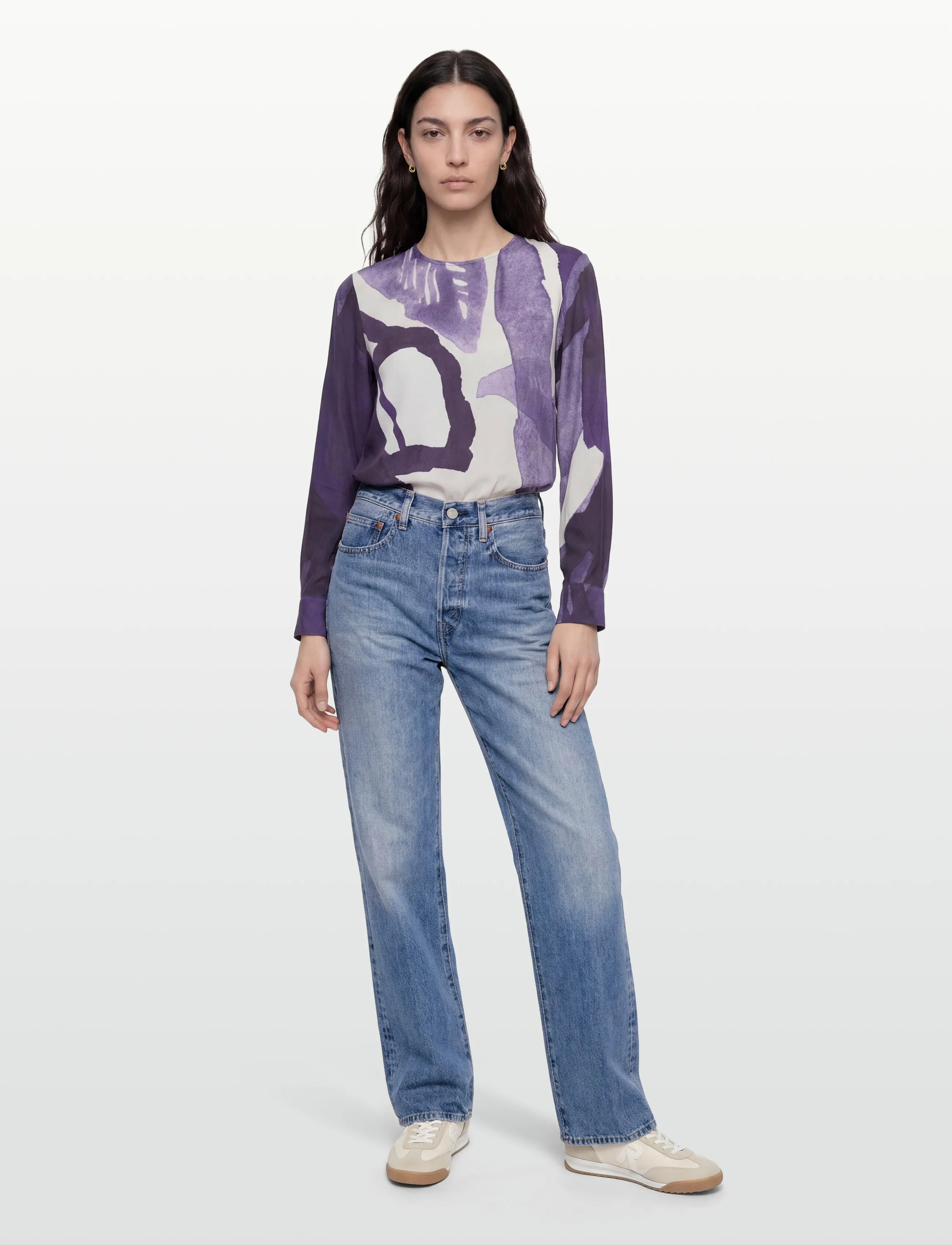 Marimekko Kovertaa Kylmänkukka, Kvinder, Mønstret Langærmet Top, Lila, Str: 36