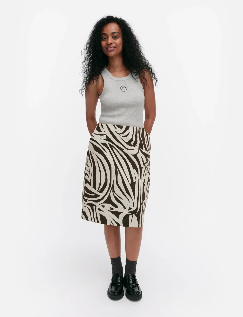 Marimekko - VALAA JOKURAITA - jupes midi - light beige, dark brown - 0