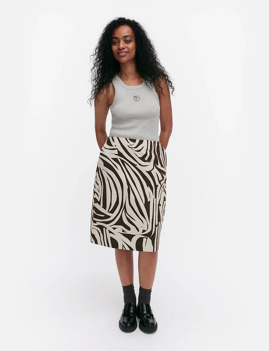 Marimekko - VALAA JOKURAITA - jupes midi - light beige, dark brown - 0