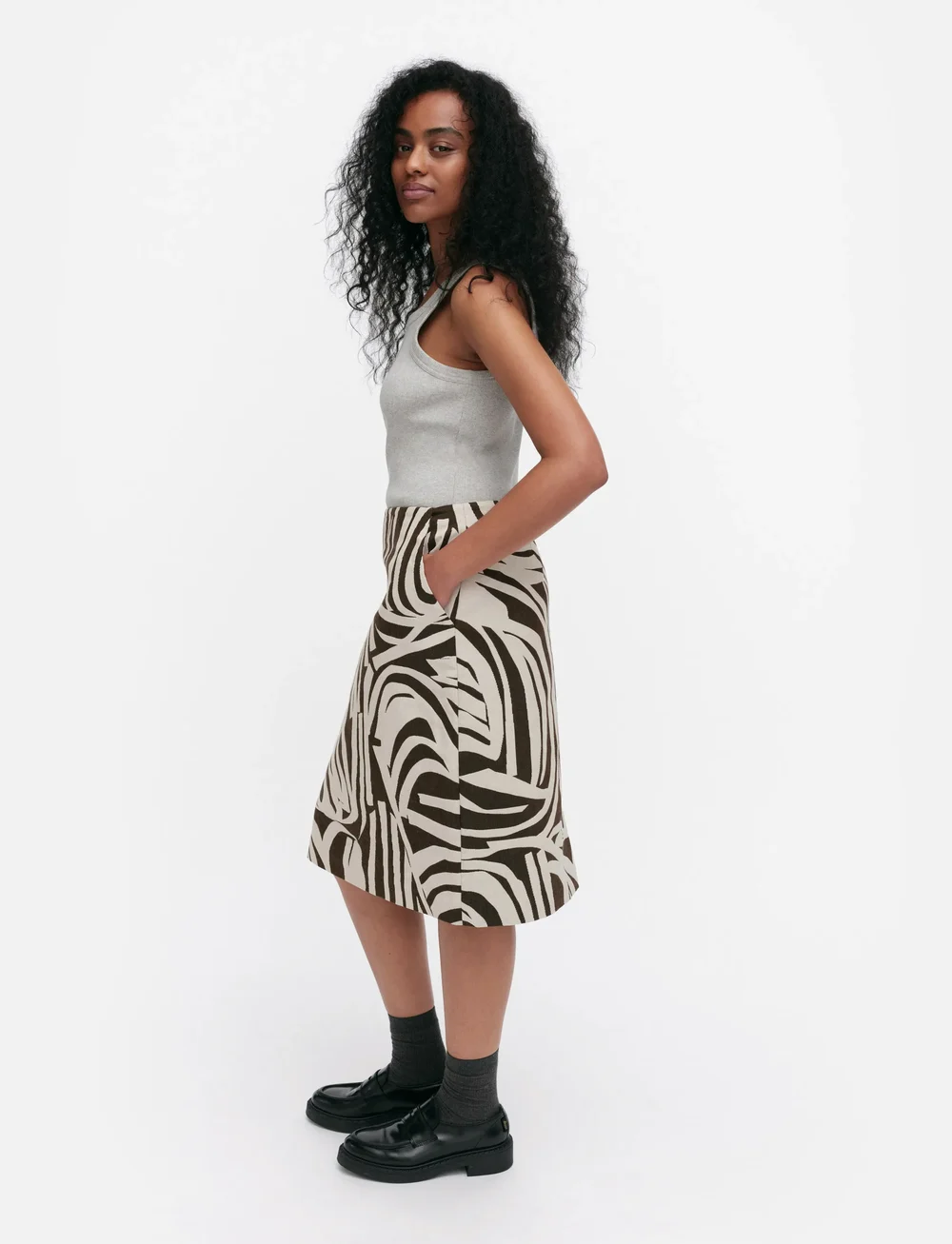 Marimekko - VALAA JOKURAITA - jupes midi - light beige, dark brown - 4