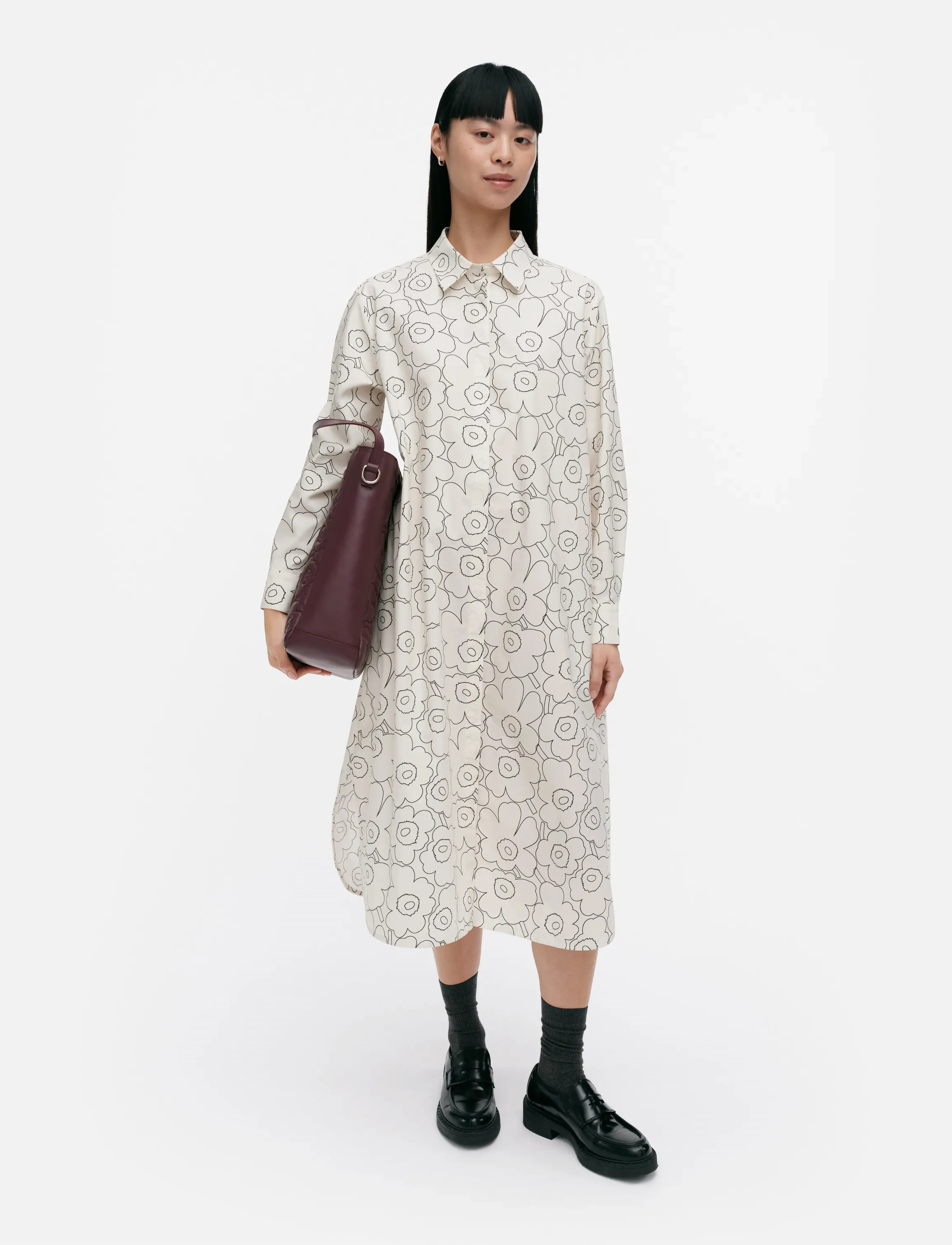 Marimekko Runoelma Piirto Unikko, Kvinder, Blomstret Midikjole, Hvid, Str: 42