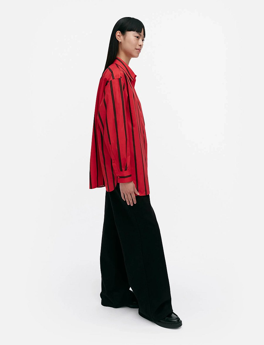 Marimekko - RUOSTE PUHVELI - langärmlige hemden - red, dark brown - 4