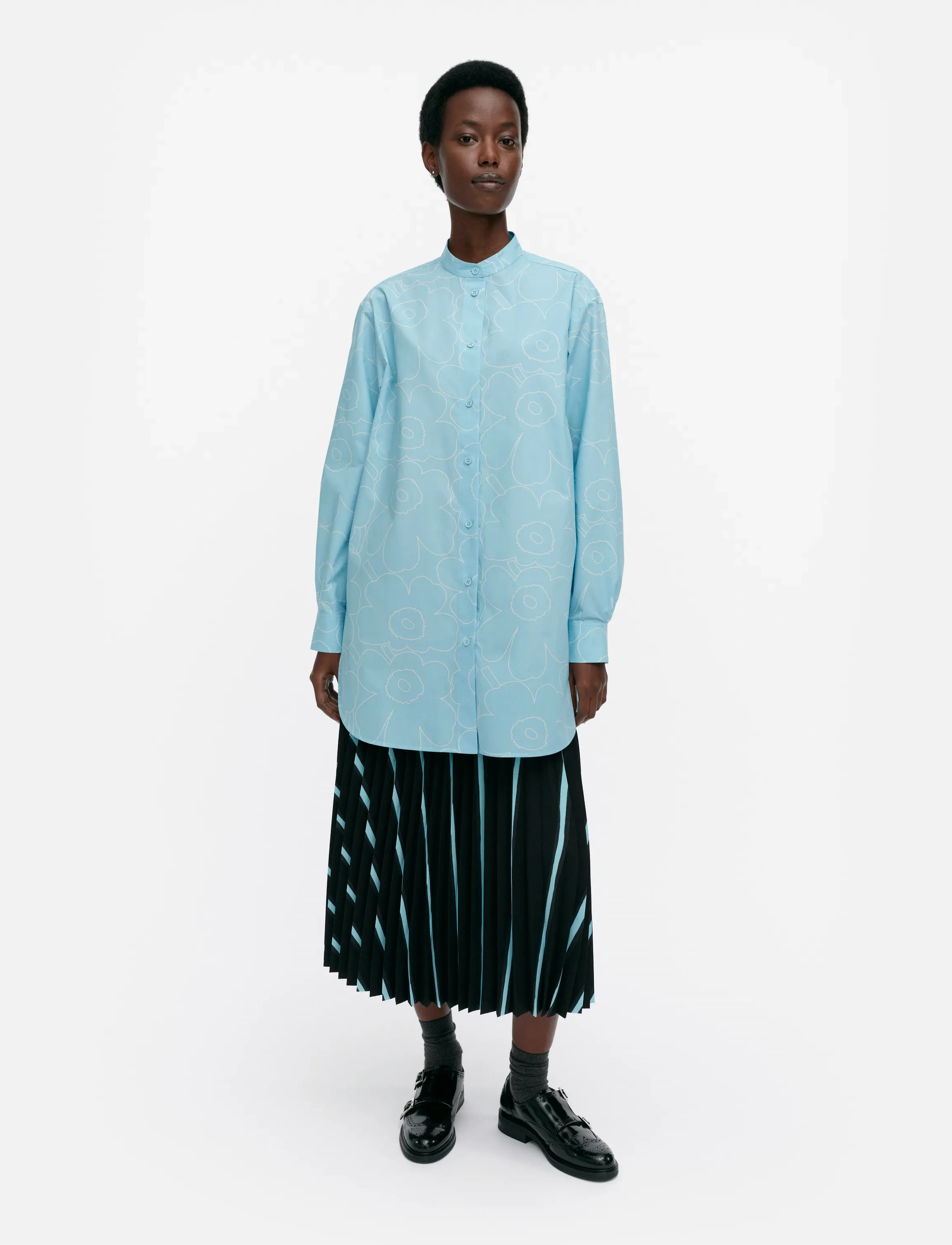 Marimekko Rohkea Piirto Unikko, 34, Blue, Skjorter > Langærmede, Dame