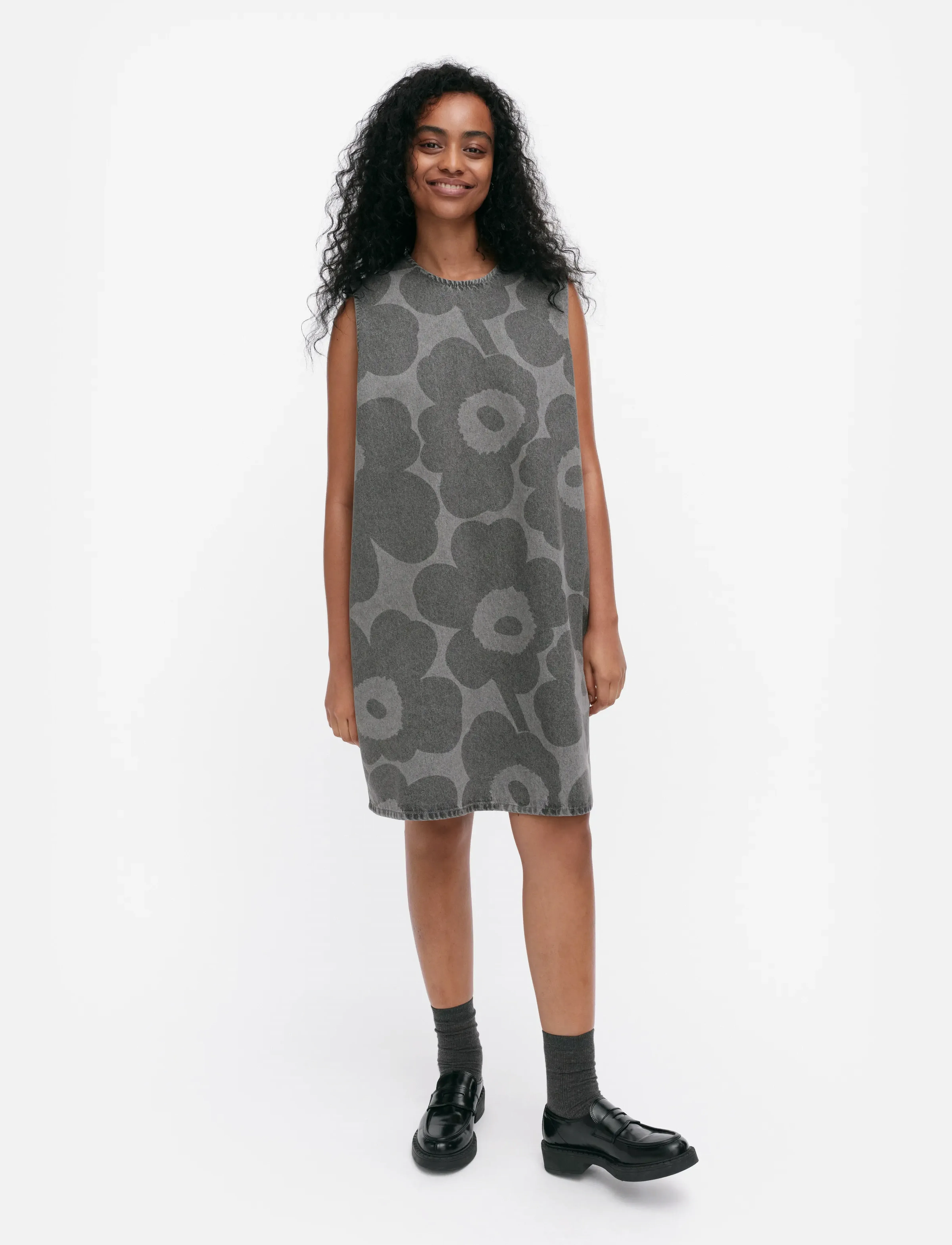Marimekko Maridenim Somasti Unikko, Kvinder, Ærmeløs Denimkjole, Sort, Str: 36