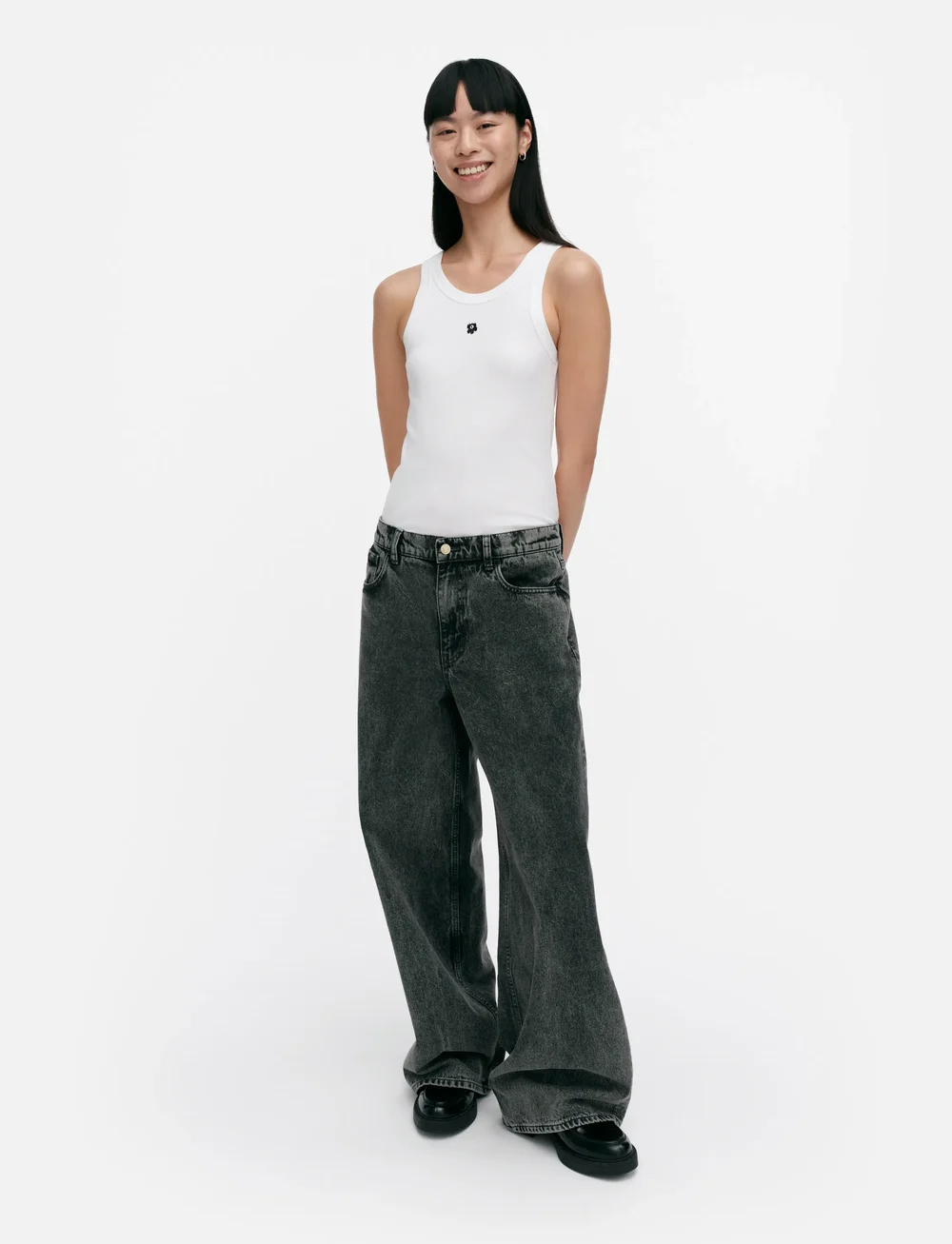 Marimekko - MARIDENIM LOOSE L - wide leg jeans - light grey - 0