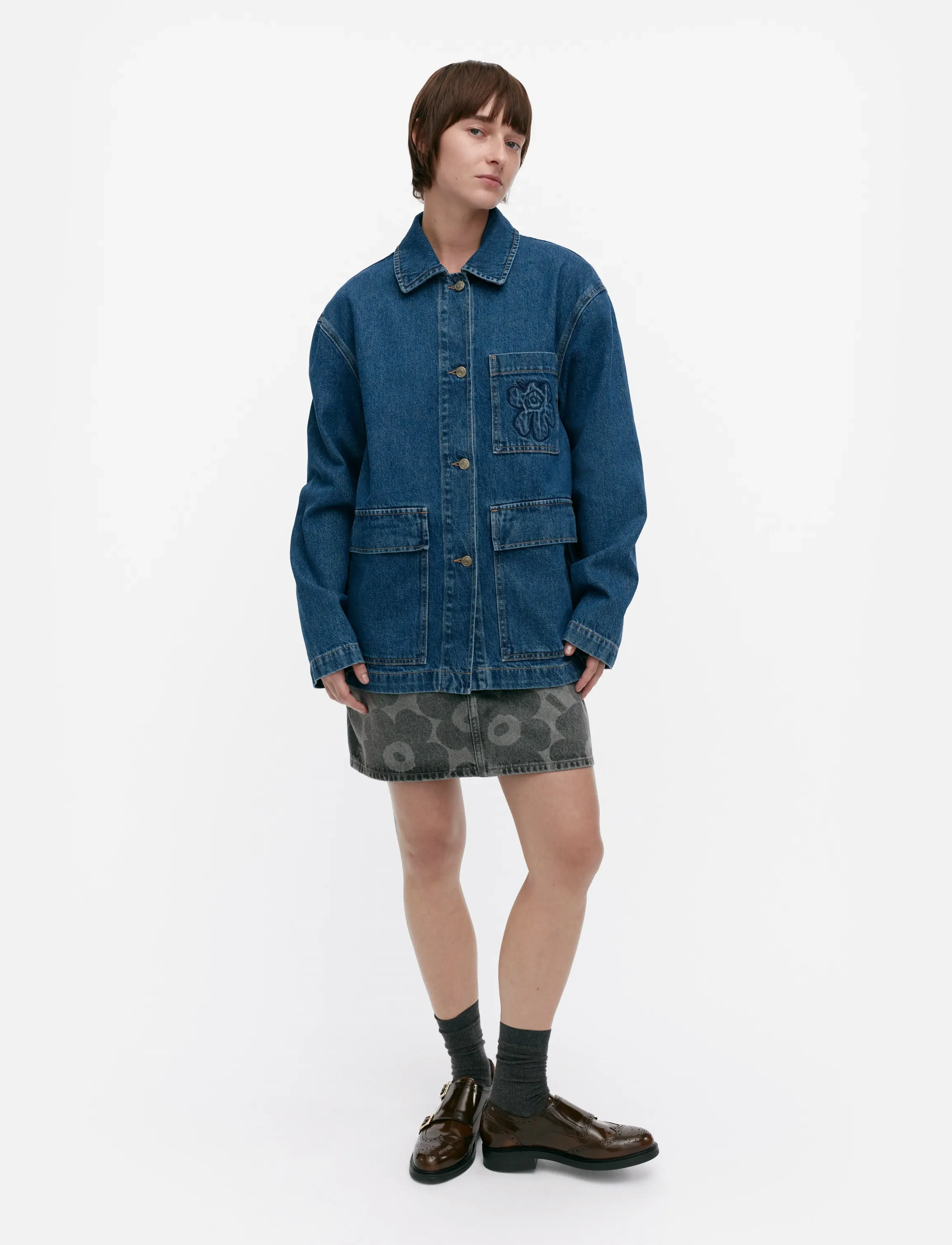 Marimekko Maridenim Poweri Unikko, XL, Blue, Jakker > Denim, Dame