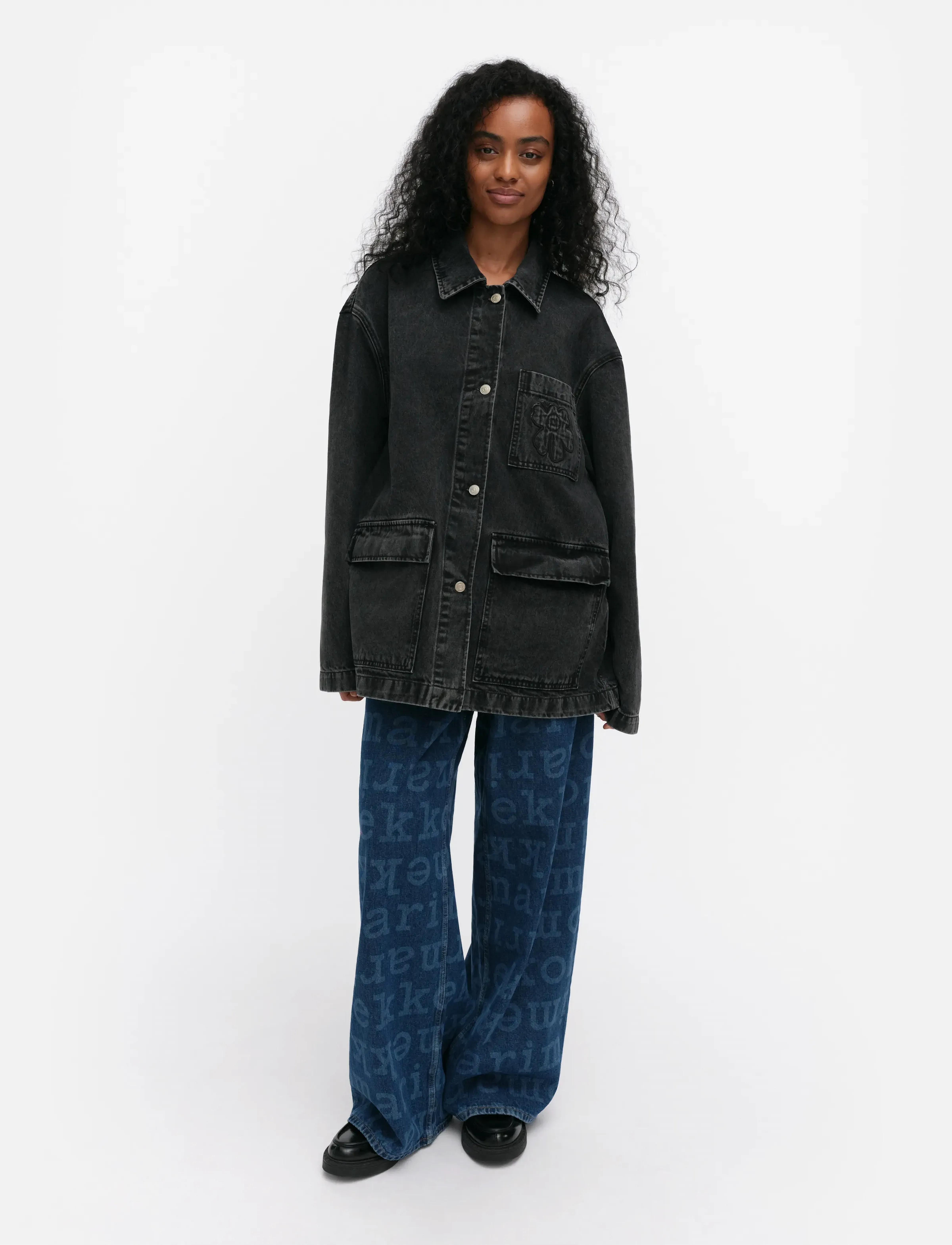 Marimekko Maridenim Poweri Unikko, Kvinder, Cowboyjakke, Sort, Str: S