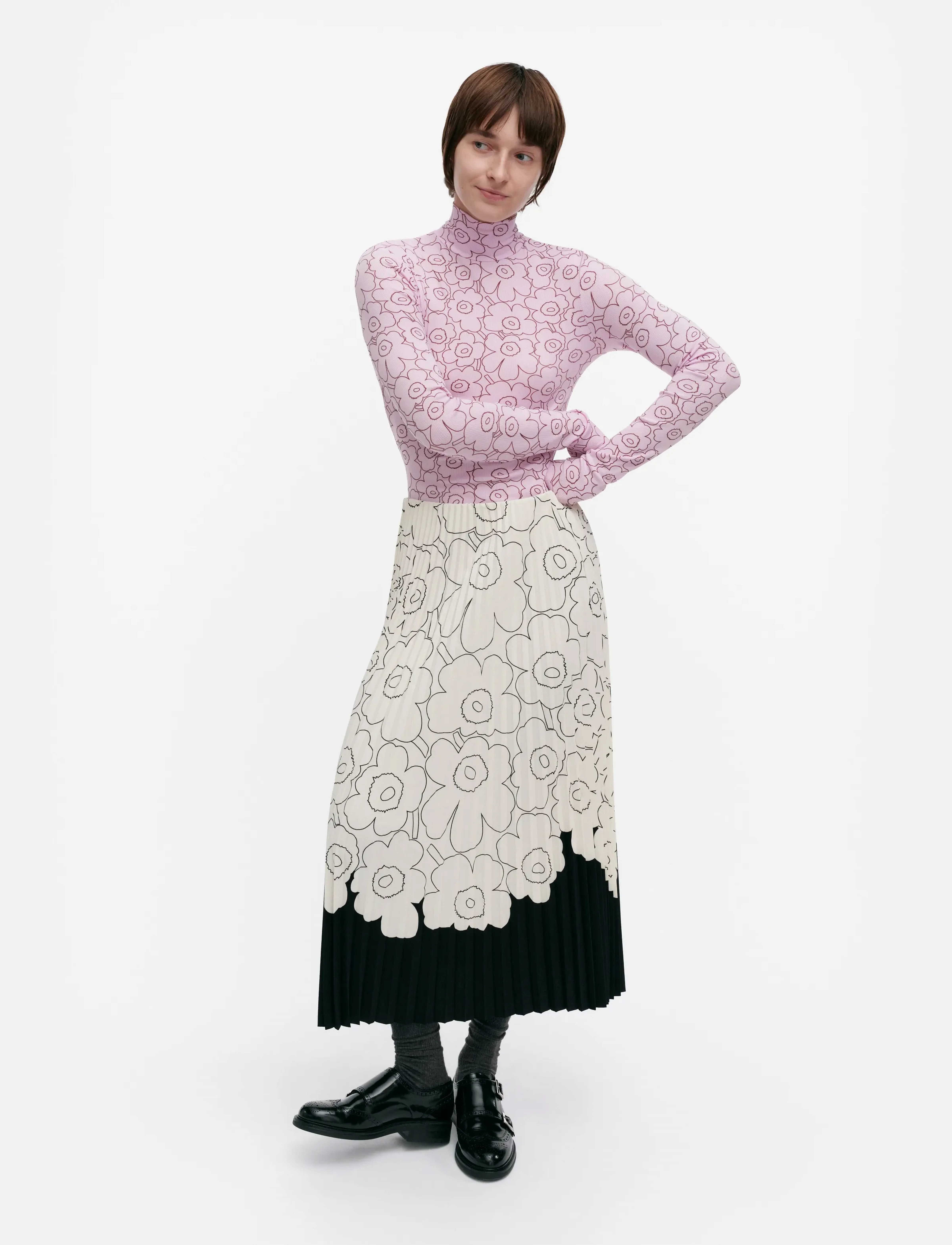 Marimekko - SOLMIA PIIRTO UNIKKO - poolopaidat - light pink, wine red - 0