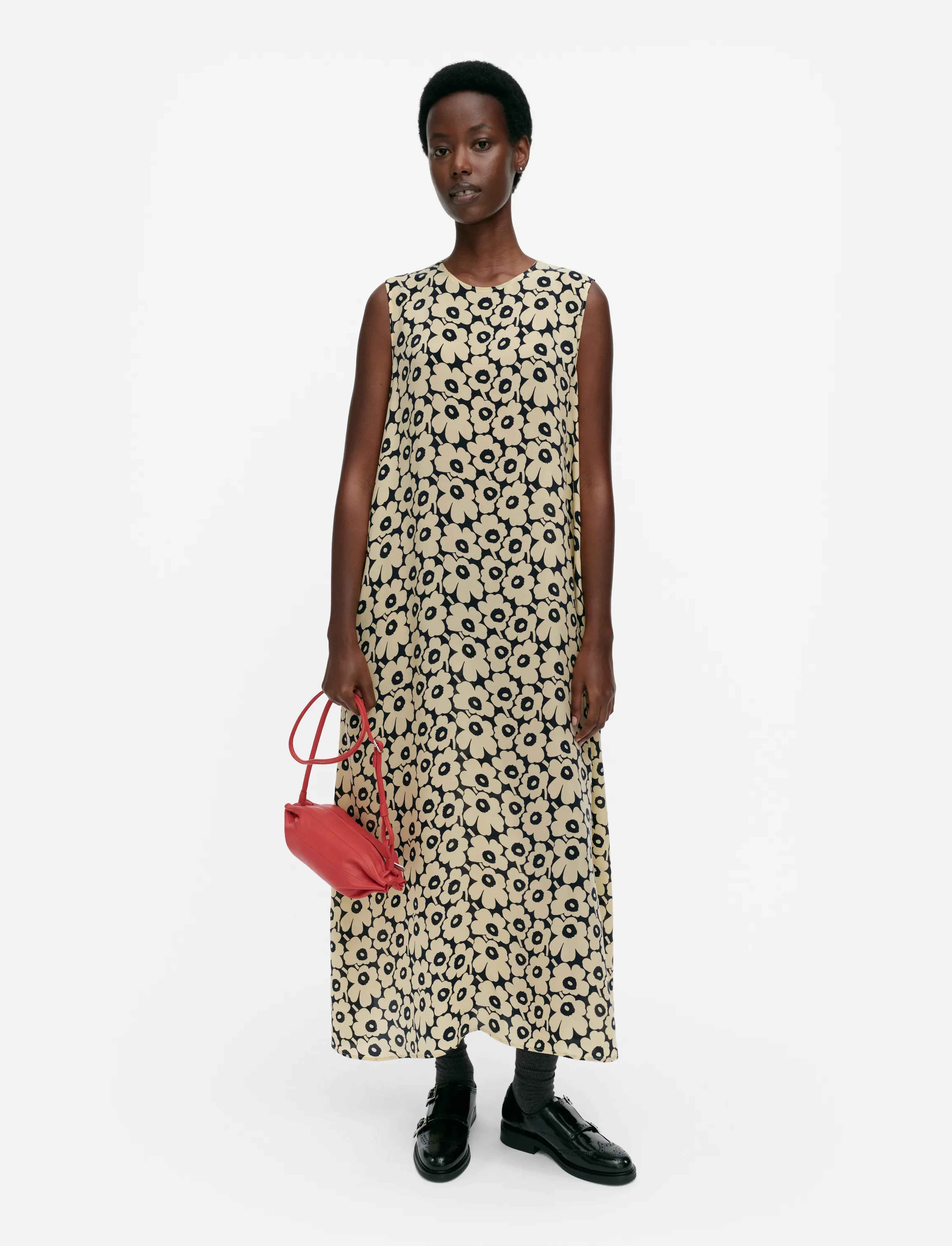 Marimekko MIGOT UNIKKO - Midikleider - LIGHT BEIGE, DARK NAVY / yellow