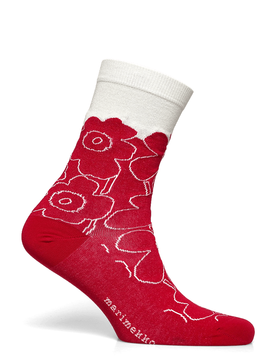 Marimekko - LINJAUS PIIRTO UNIKKO - paprastos kojinės - red, off white - 1