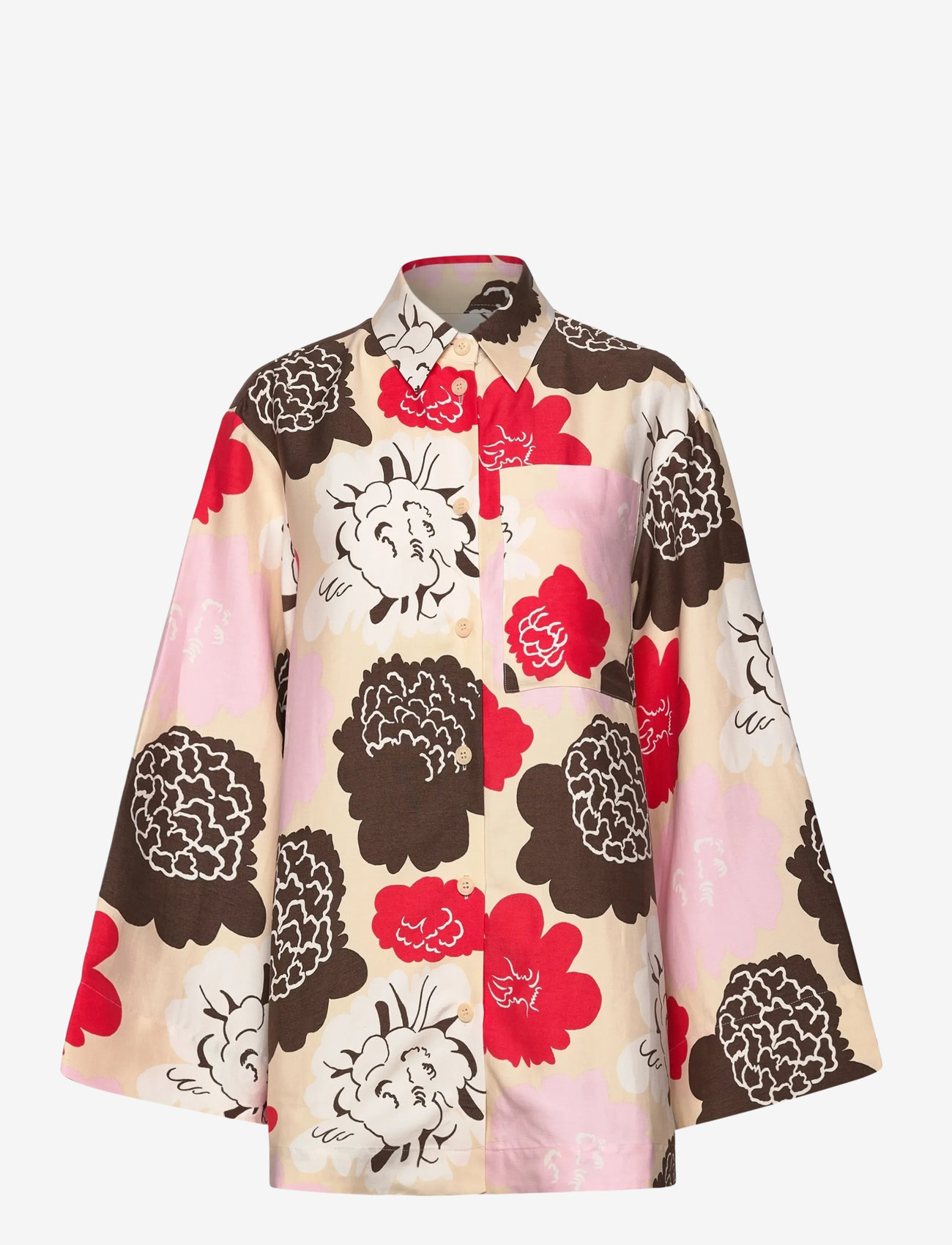 Marimekko - KAMMETA PIONI - jeansskjortor - beige, red, light pink, brown - 1