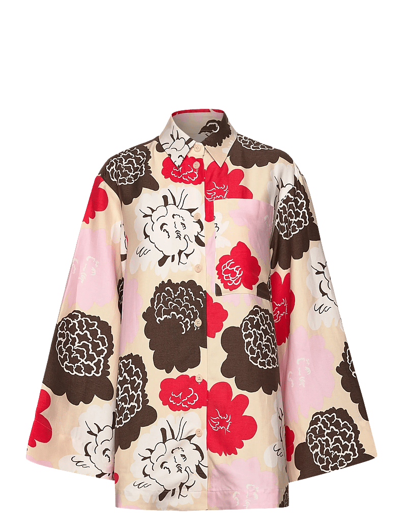 Marimekko - KAMMETA PIONI - chemises en jeans - beige, red, light pink, brown - 1